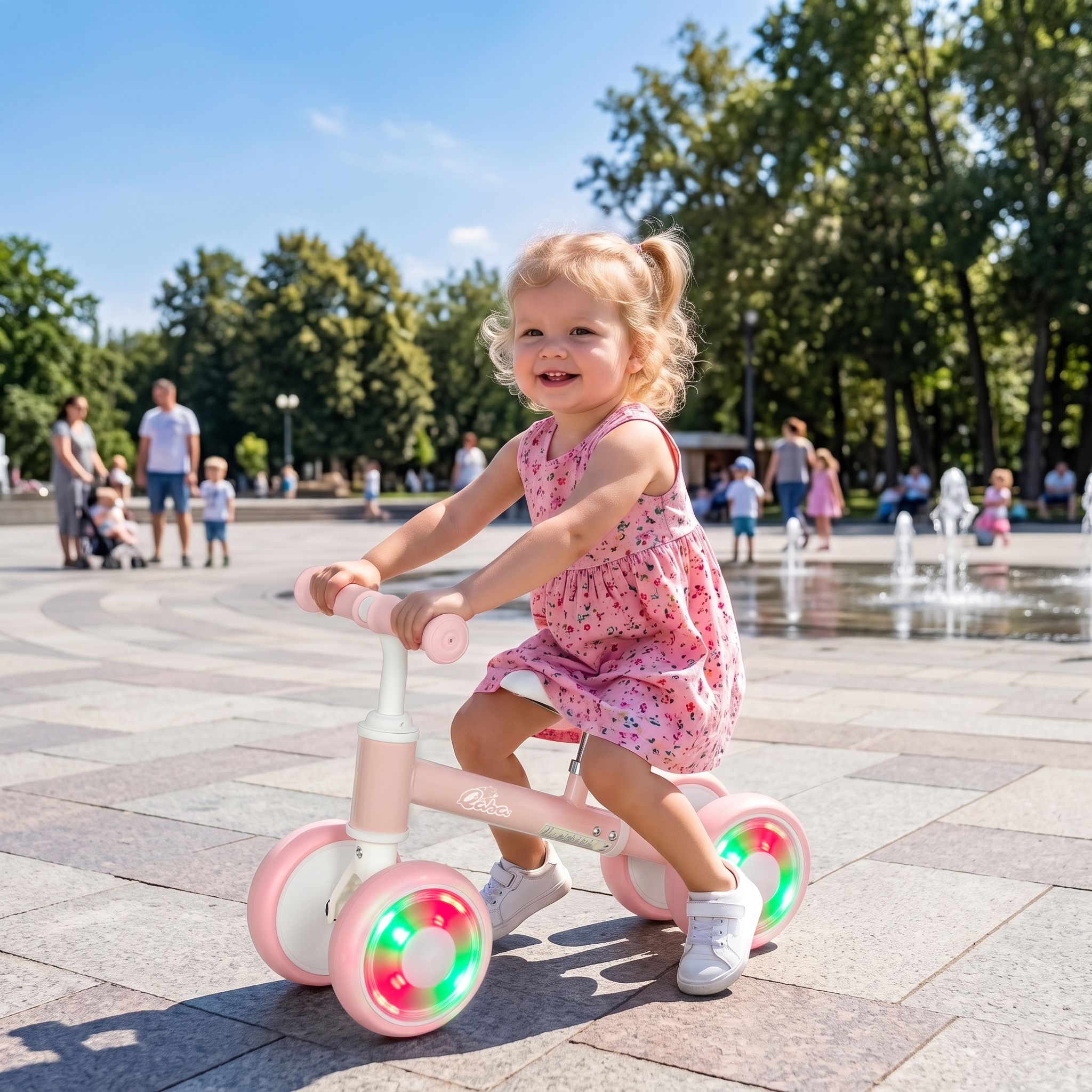 Qaba Baby Balance Bike for 12-24 Months Boys and Girls, Toddler Balance Bike with 4 Flashing Silent Wheels, Pink Aosom Canada