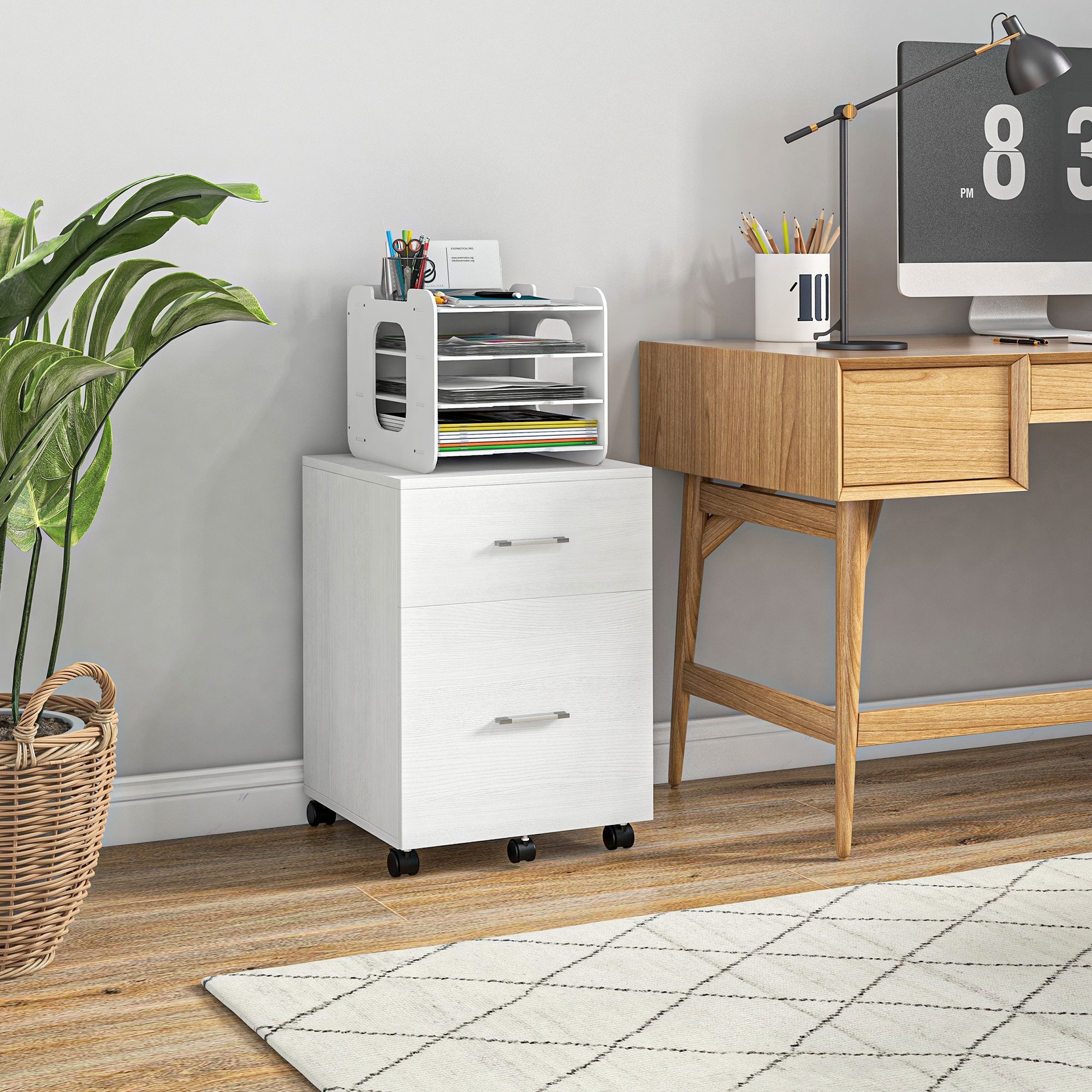 Vinsetto Vertical File Cart: 2 Drawers on Wheels for Legal/Letter Documents & Mobile Home Office Organization, White Aosom Canada