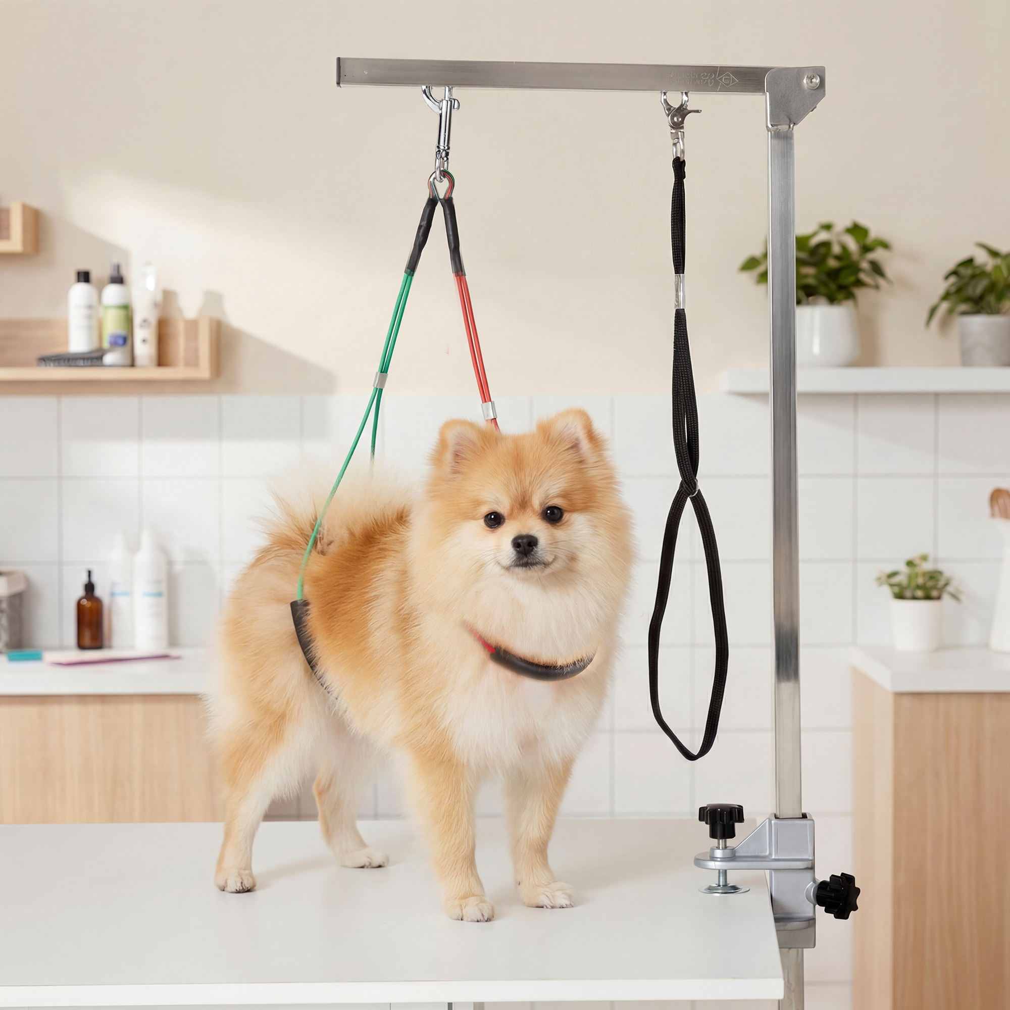 PawHut Adjustable Pet Grooming Arm, with Clamp, Haunch Holders & Grooming Loop - Sliver Aosom Canada