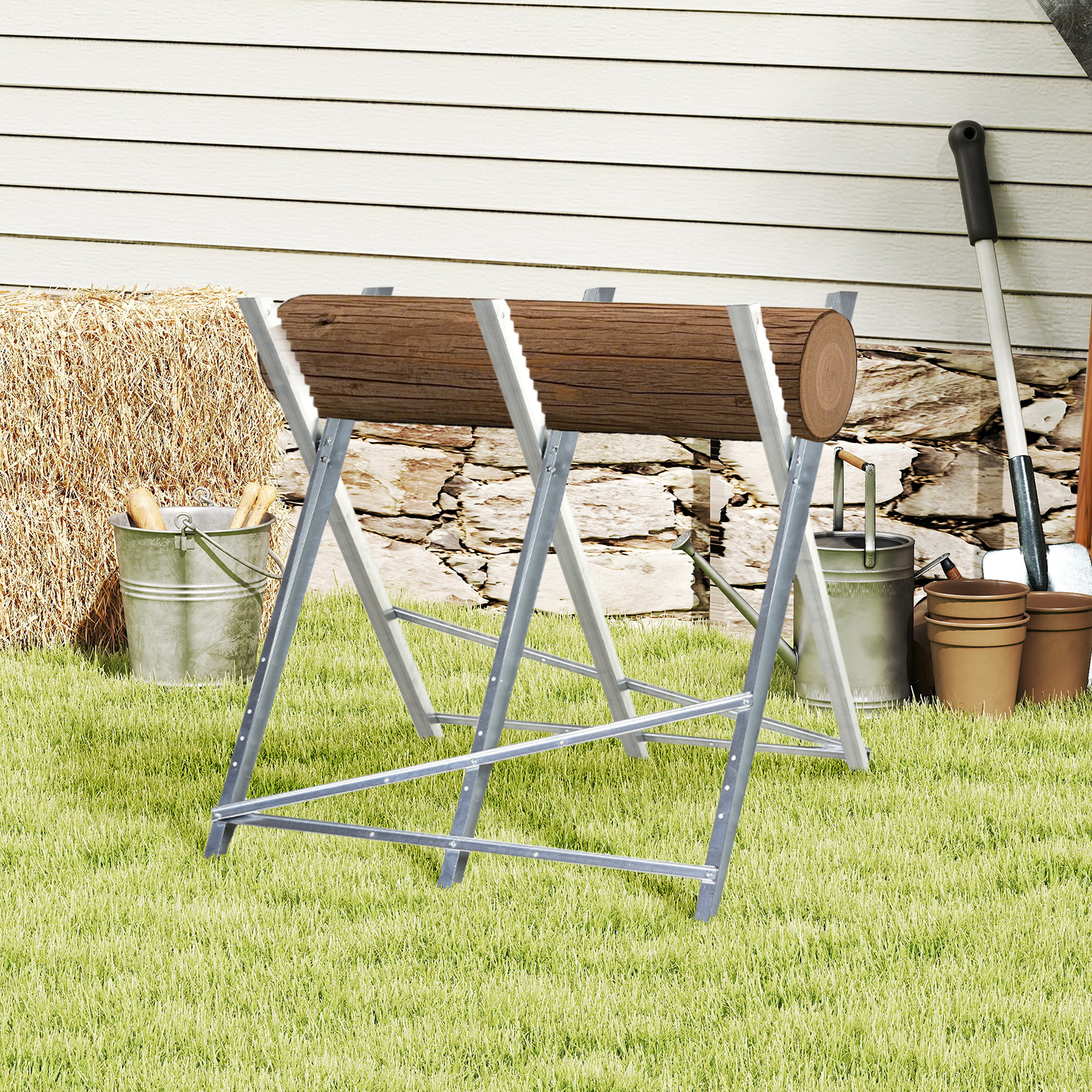 DURHAND Portable Sawhorse Heavy Duty Steel Adjustable Work Support, Foldable Sawhorse Stand 220 lbs Weight Capacity Aosom Canada
