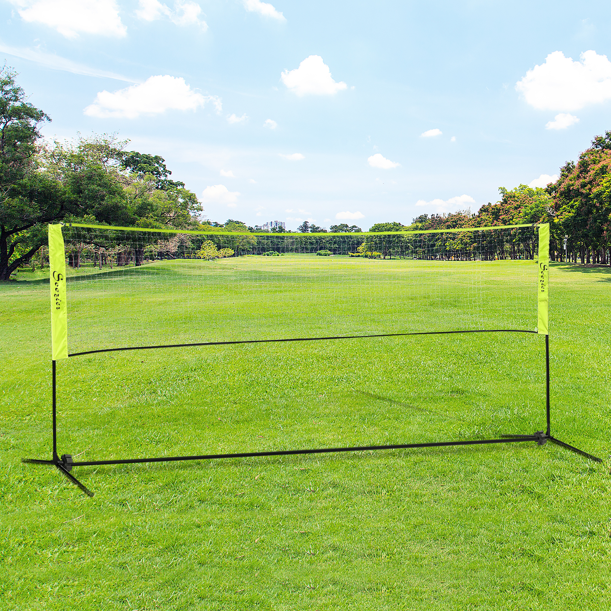 Soozier 14ft Badminton Net, Height Adjustable Outdoor Sports Net with Carry Bag, for Tennis, Pickleball and Volleyball, Yellow Aosom Canada