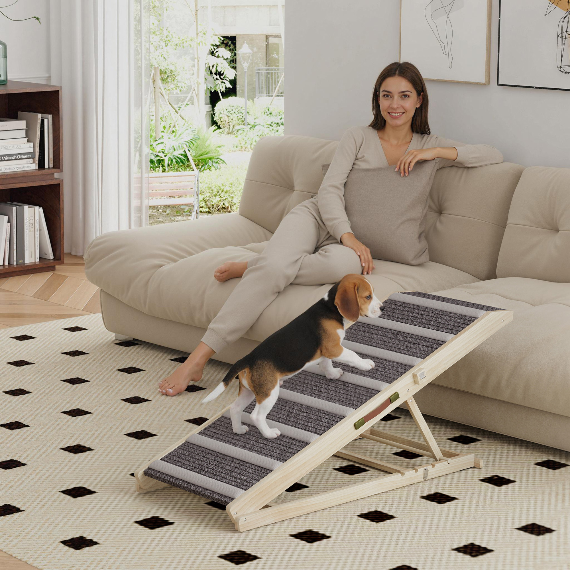 PawHut Dog Ramp for Couch, Foldable Pet Ramp for Small to Large Dog, 4 Adjustable Height from16" to 23.5" Aosom Canada