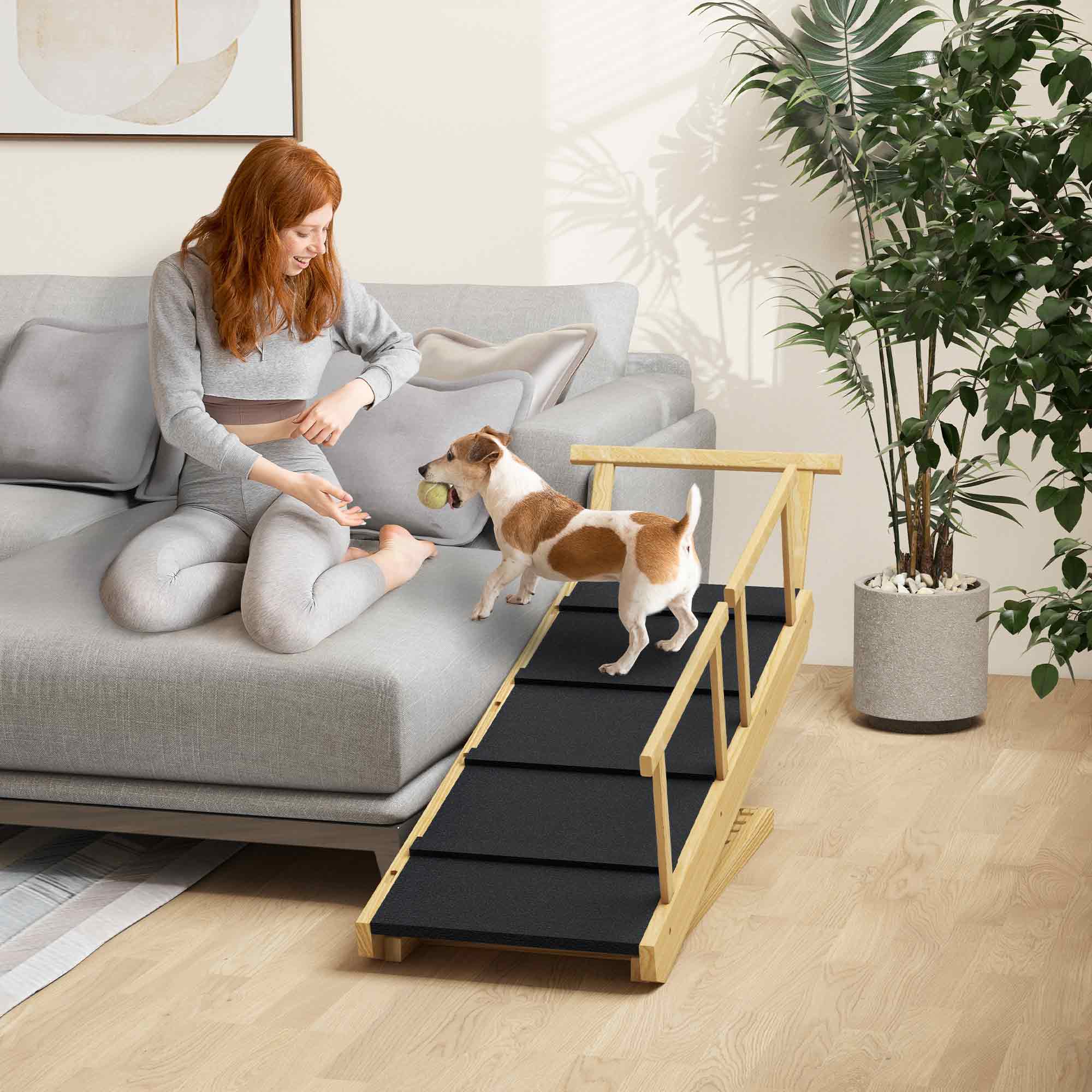 PawHut Adjustable Dog Stairs Foldable Dog Steps with Non-slip Mat for Small to Large Dogs for High Bed Sofa Couch Aosom Canada