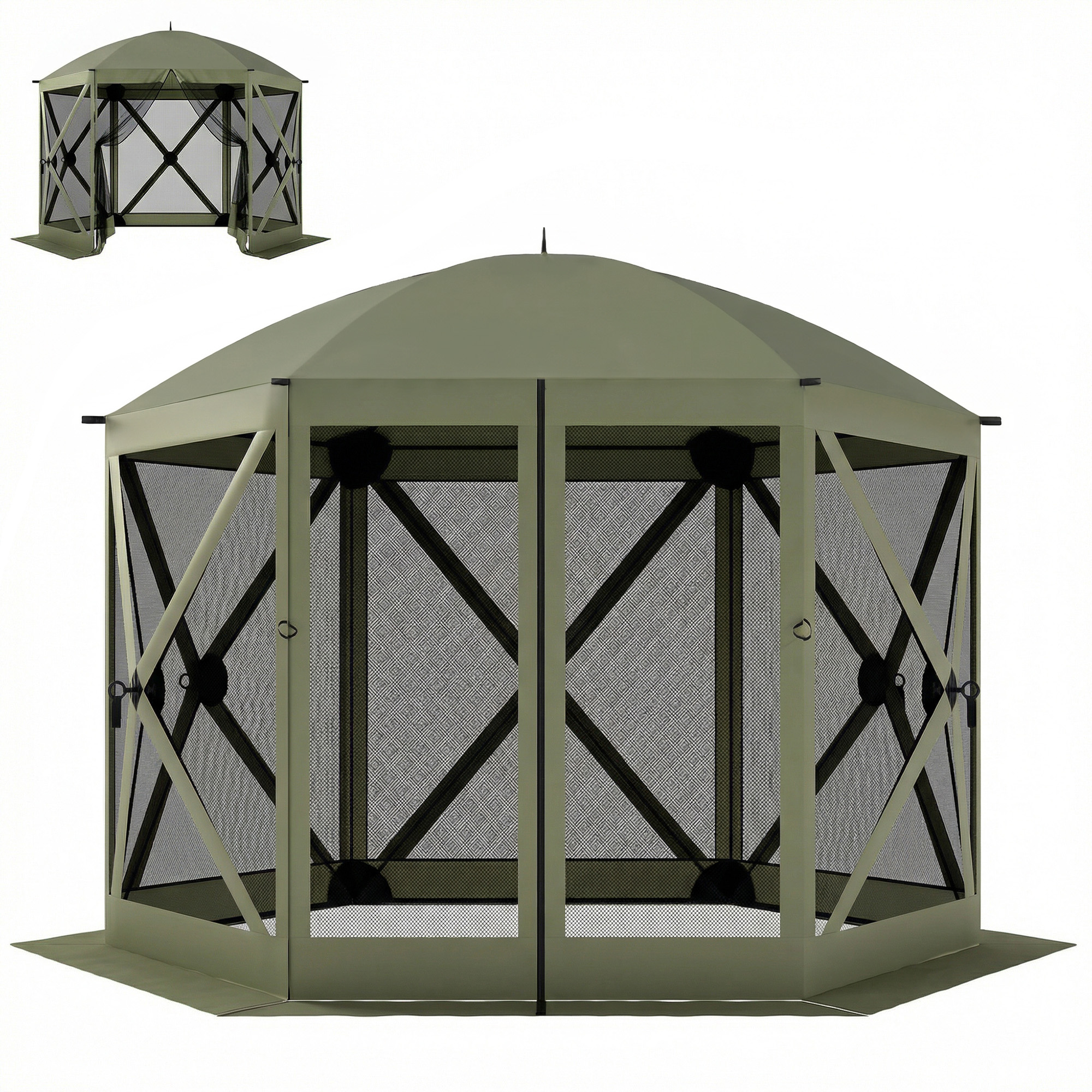 Outsunny 10 x 11 ft Pop Up Gazebo Screen Tent, Portable Instant Camping Canopy Screen House with Nettings, Carry Bag, Dark Green
