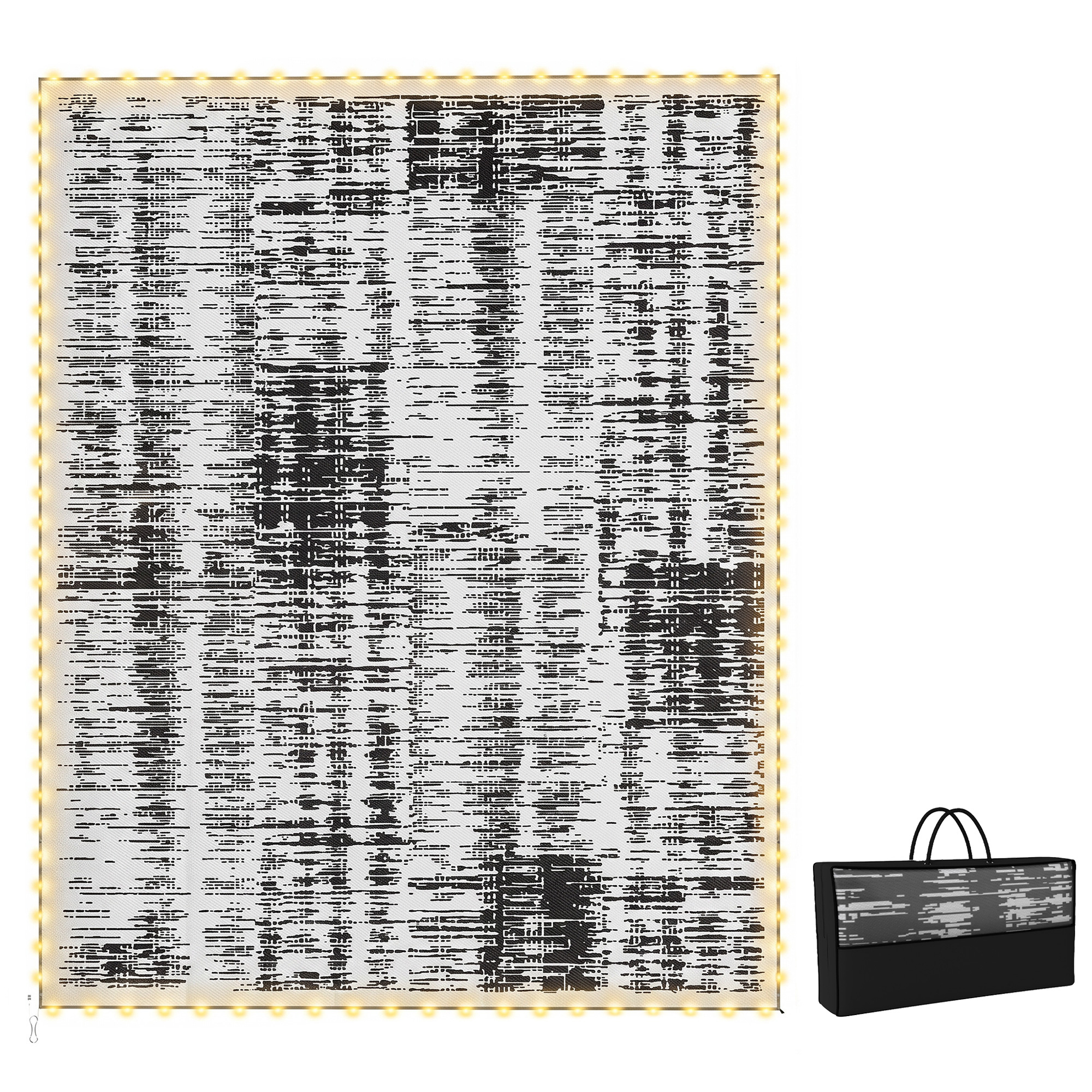 Outsunny Reversible Outdoor Rug Carpet with LED Lights, Carry Bag & Ground Stakes for Backyard, Deck, Picnic, Beach, 10' x 8'