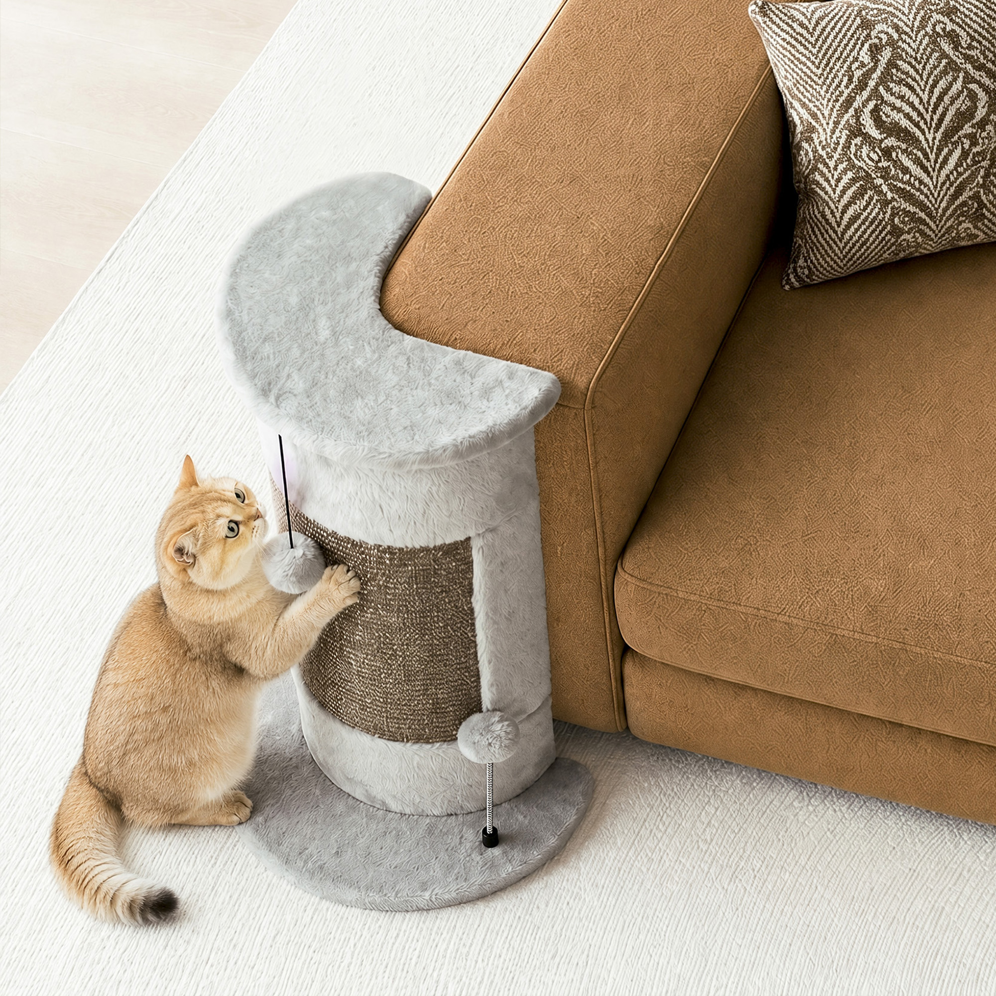PawHut 23" Cat Scratching Post Covered Plush Play Balls Indoor Cats Grey Aosom Canada