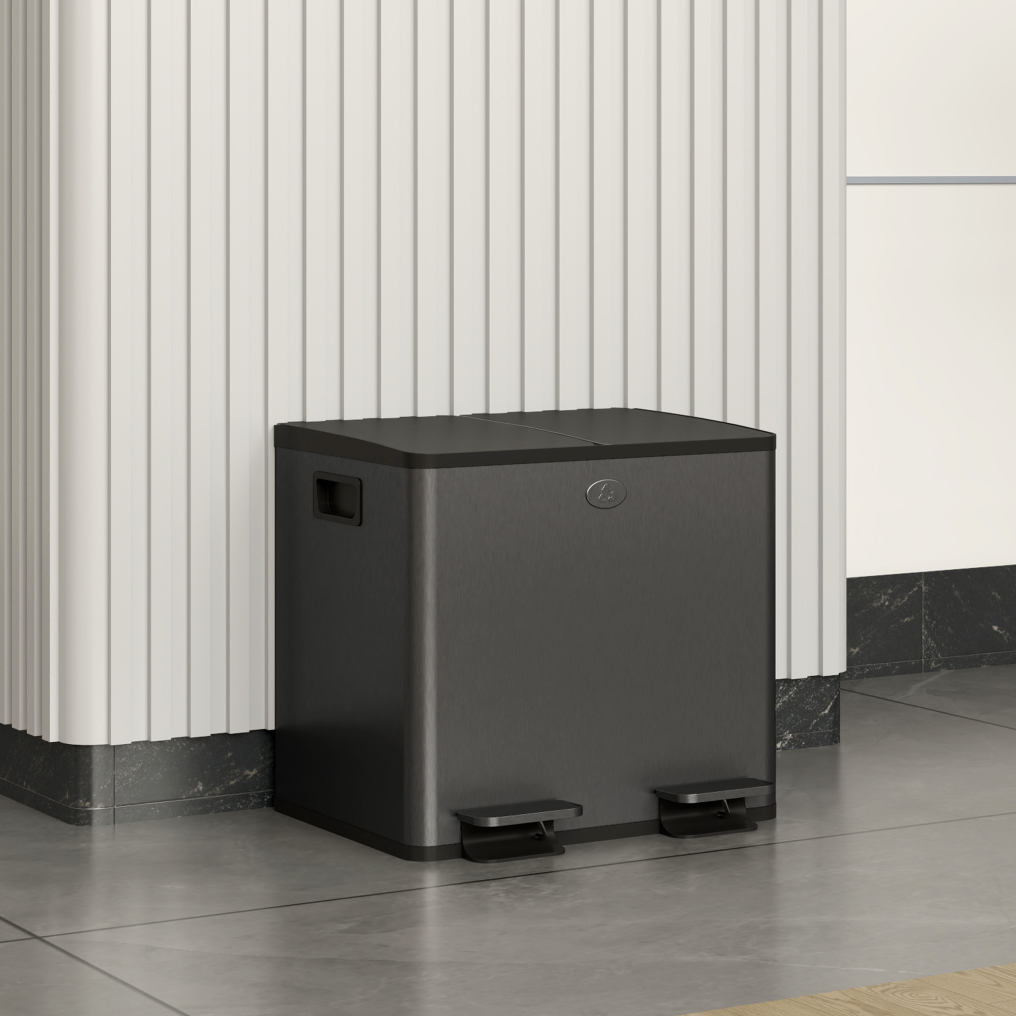 HOMCOM Dual Garbage Bin, Soft-Close Trash Can with Foot Pedal, 2 x 15 Liter Garbage Can with Removable Inner Buckets, Black Aosom Canada