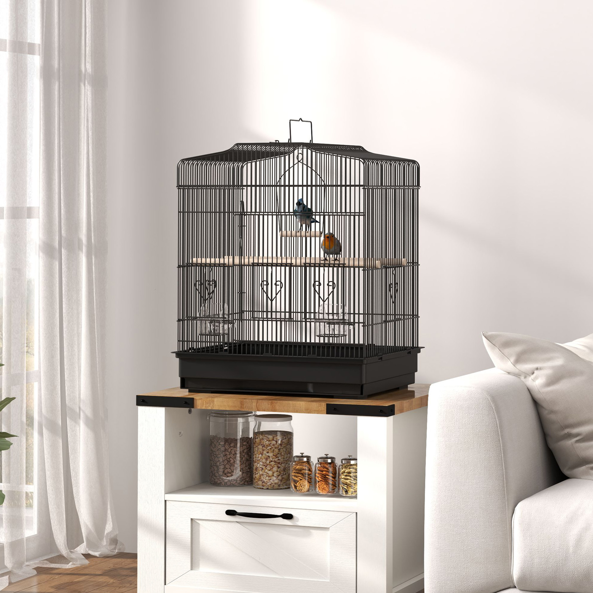 PawHut 23" Bird Cage, Finches Canaries, Parrot Cage with Doors Perches, 2 Feeder Pet Supplies, Black Aosom Canada