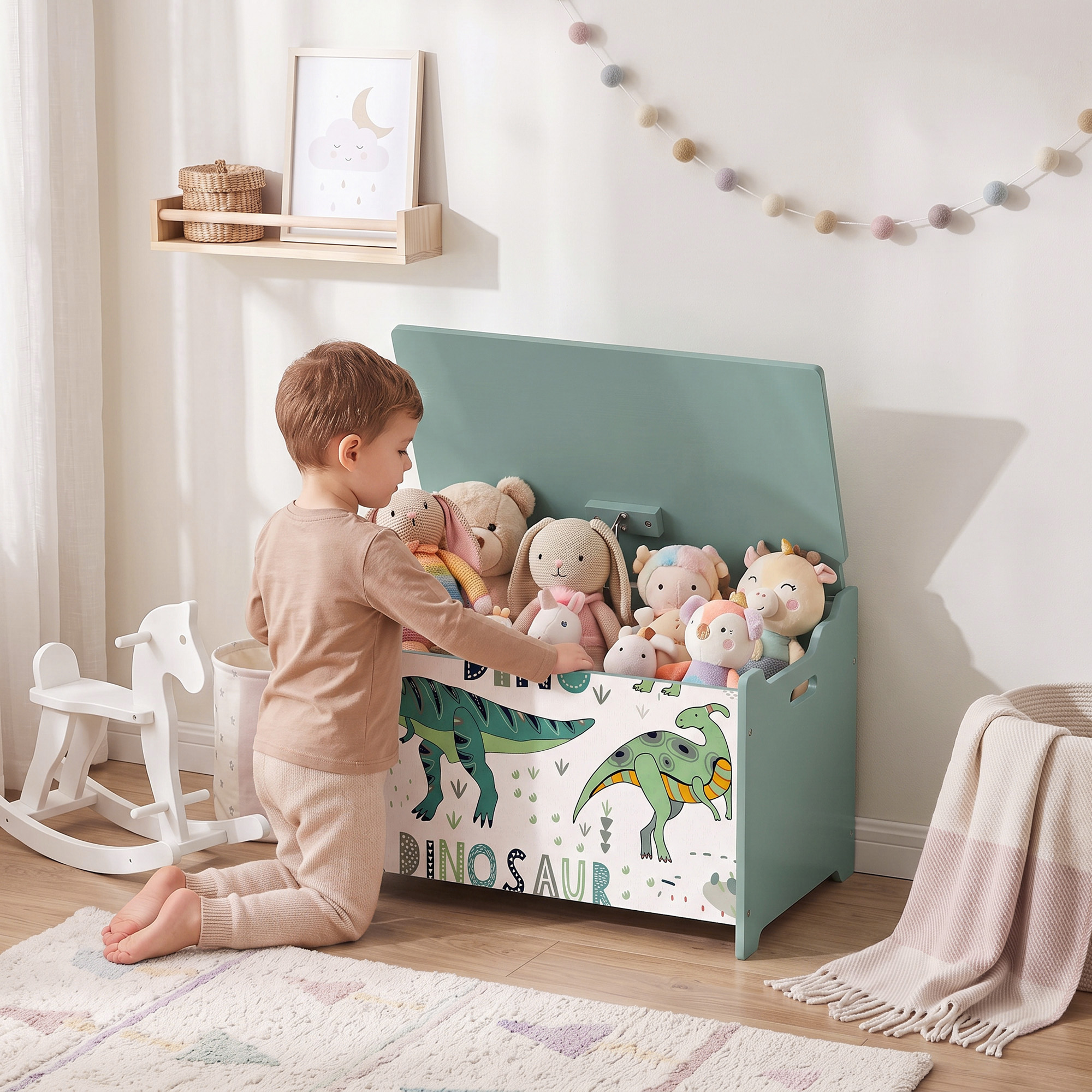 Qaba Kids Storage Chest with Lid, Toy Box with Safety Hinges and Groove Handles for Kids, Bedroom, Playroom, Nursery, Green Aosom Canada