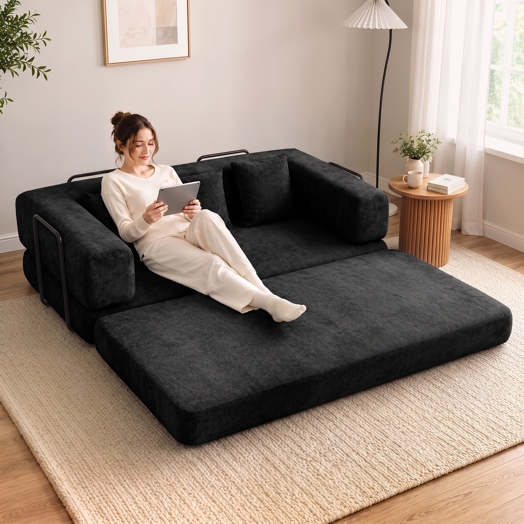 HOMCOM 81" Boneless Couch, 5-in-1 Convertible Sofa Bed with 29.5" Deep Seat, High-Density Foam, No Assembly, Black Aosom Canada