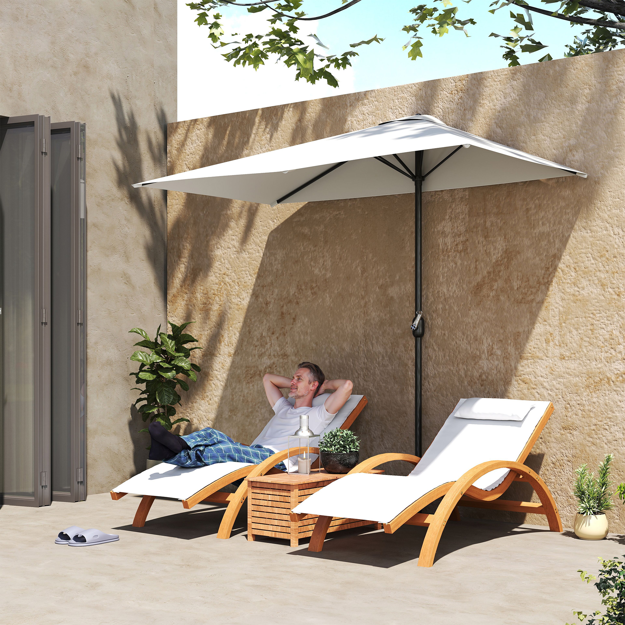 Outsunny 8ft Half Umbrella Outdoor Balcony Parasol Patio Garden Outdoor Window Sun Shade w/ 5 Ribs, Cream White Aosom Canada