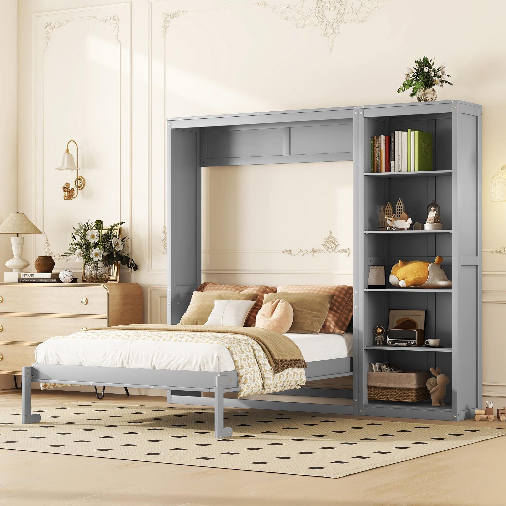Space-Saving Murphy Bed with Foldable Mechanism, Ideal Wall Bed for Guest Room, Home Office, 94" L x 15.5" W x 88.5" H, Gray Aosom Canada