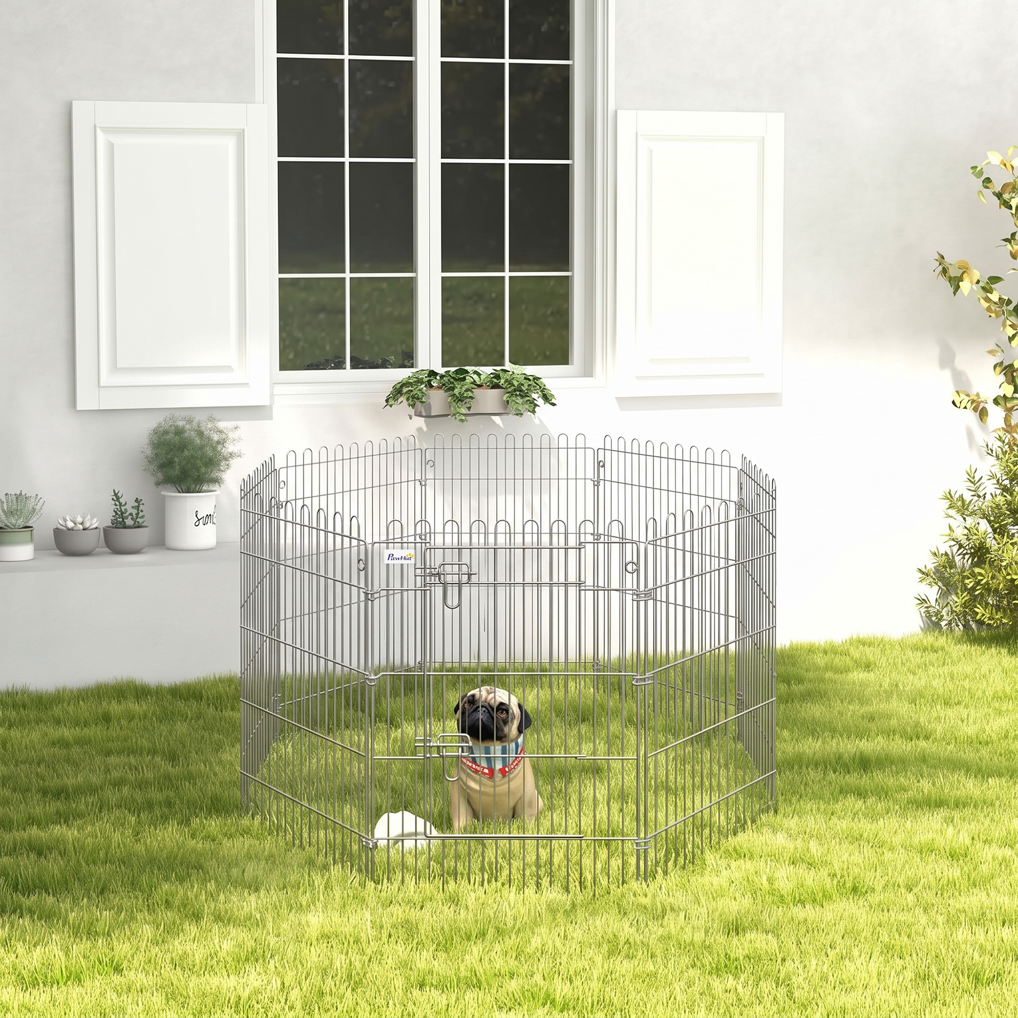 PawHut 24inch 8-Panel Dog Playpen Octagon Pet Exercise Playpen Crate Foldable Dog Cage Pen Puppy Kennel, Black Aosom Canada