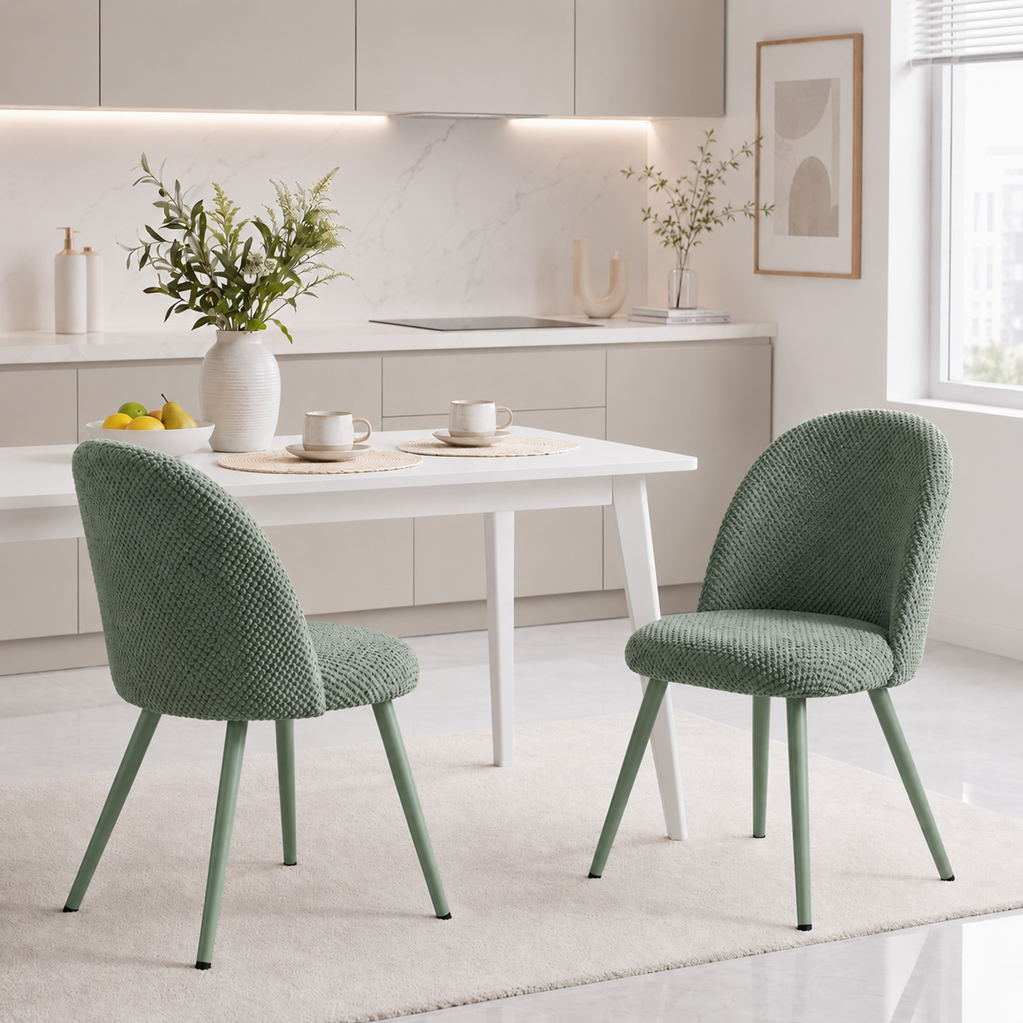 HOMCOM Dining Chairs Velvet Fabric Upholstered Kitchen Chairs Metal Legs Set of 2, Dining Room, Home, Dark Green Aosom Canada