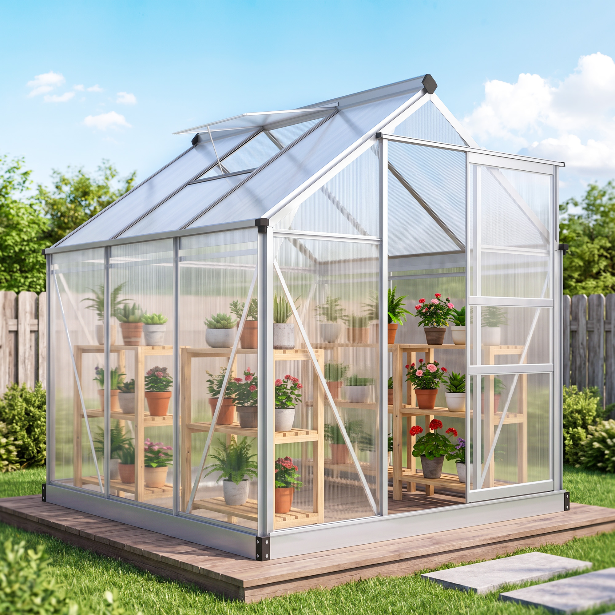 Outsunny 6' x 6' x 6.6' Polycarbonate Greenhouse, Walk-In Green House Kit Garden, Galvanized Sheet Aluminum Frame with Rain Gutter Aosom Canada