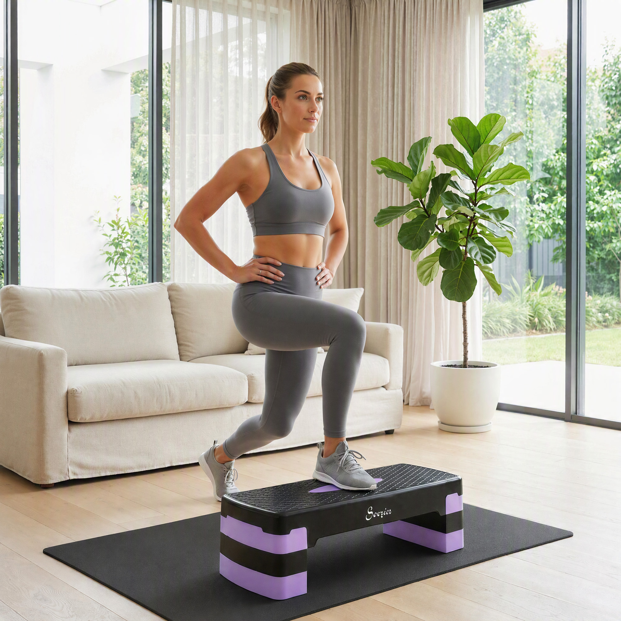 Soozier Aerobic Exercise Step Platform, 4"/6"/8" Adjustable Aerobic Stepper with Risers, Workout Stepper for Home Gym, Purple Aosom Canada