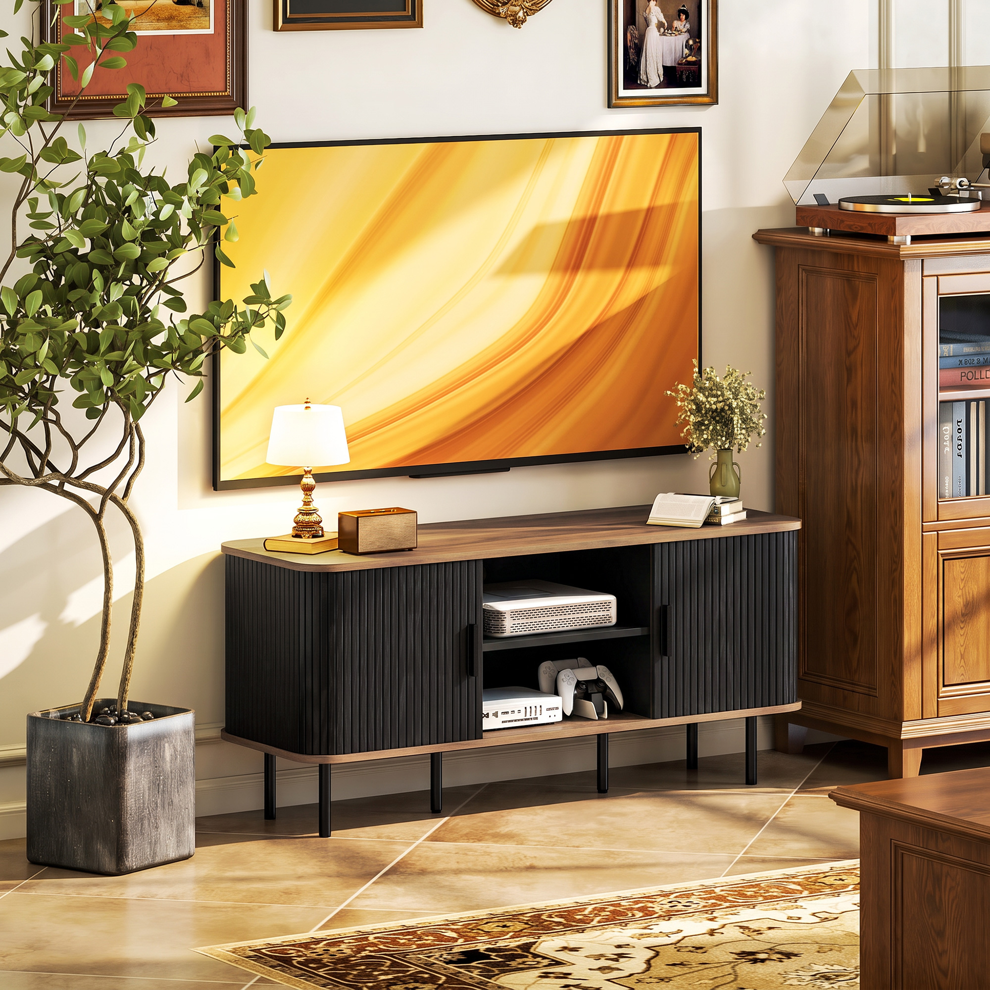 HOMCOM TV Stand Cabinet for TVs up to 55 Inches, TV Unit with Storage Shelves and Cabinets for Living Room, Black Aosom Canada