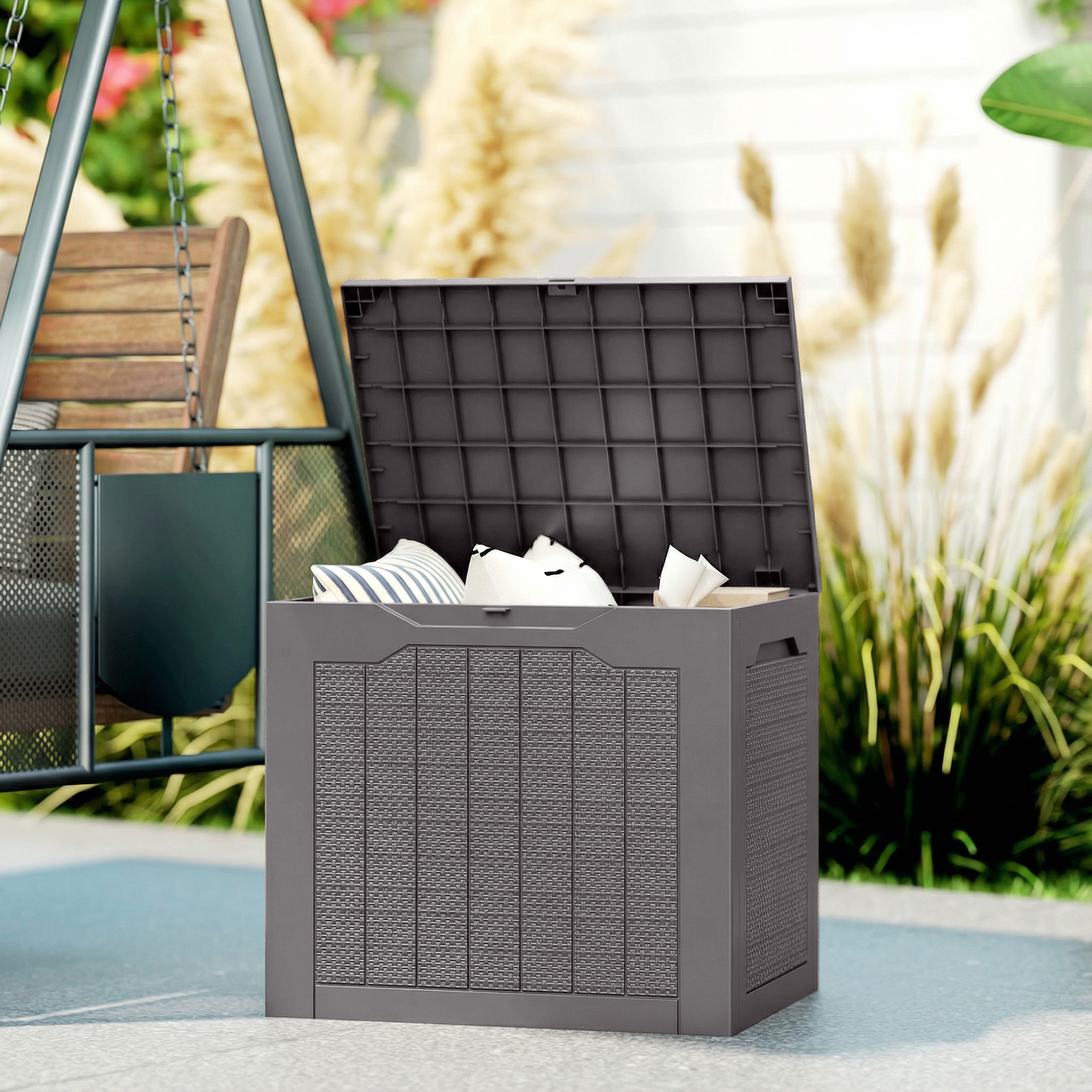 Outsunny 30 Gallon Deck Box, Resin Outdoor Storage Box with Handles, Waterproof and UV Resistant Storage Container Aosom Canada