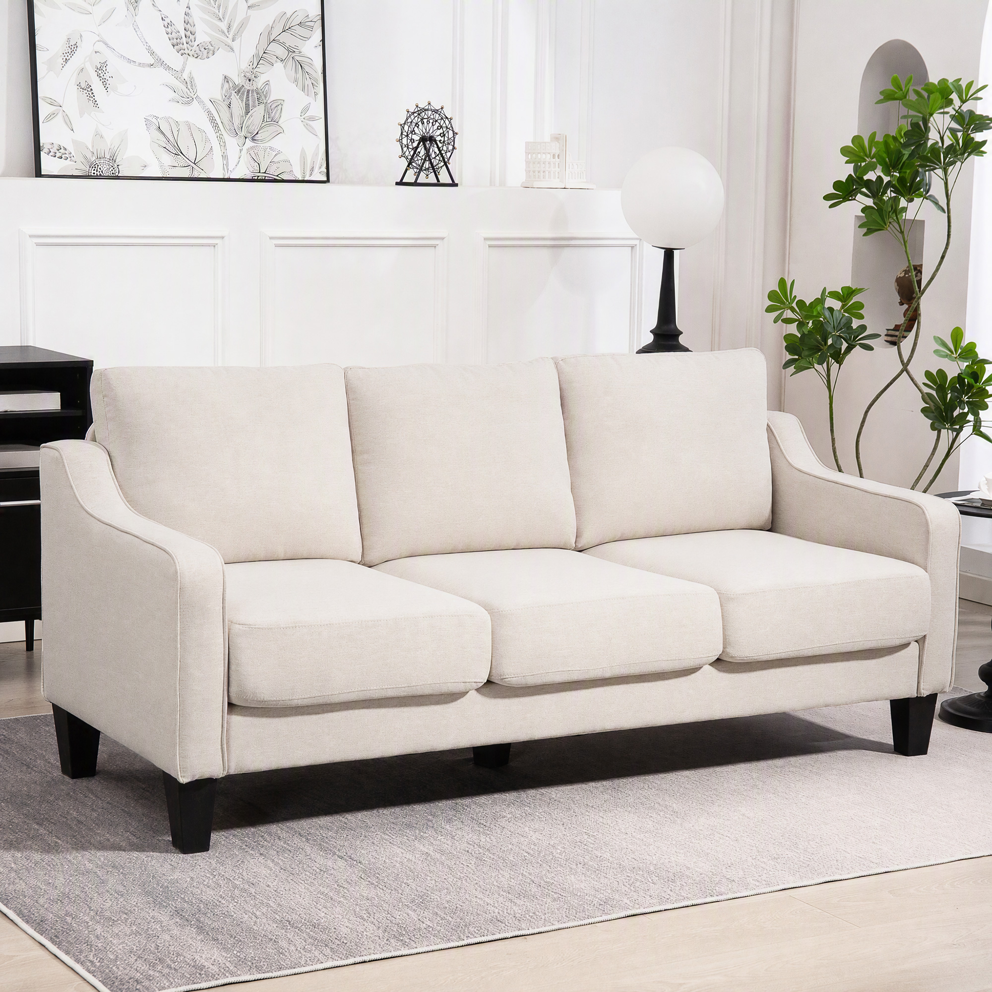 HOMCOM 3 Seater Sofa, Modern Couch with Pocket Spring, Linen Upholstered, Thick Padded, Beige Aosom Canada