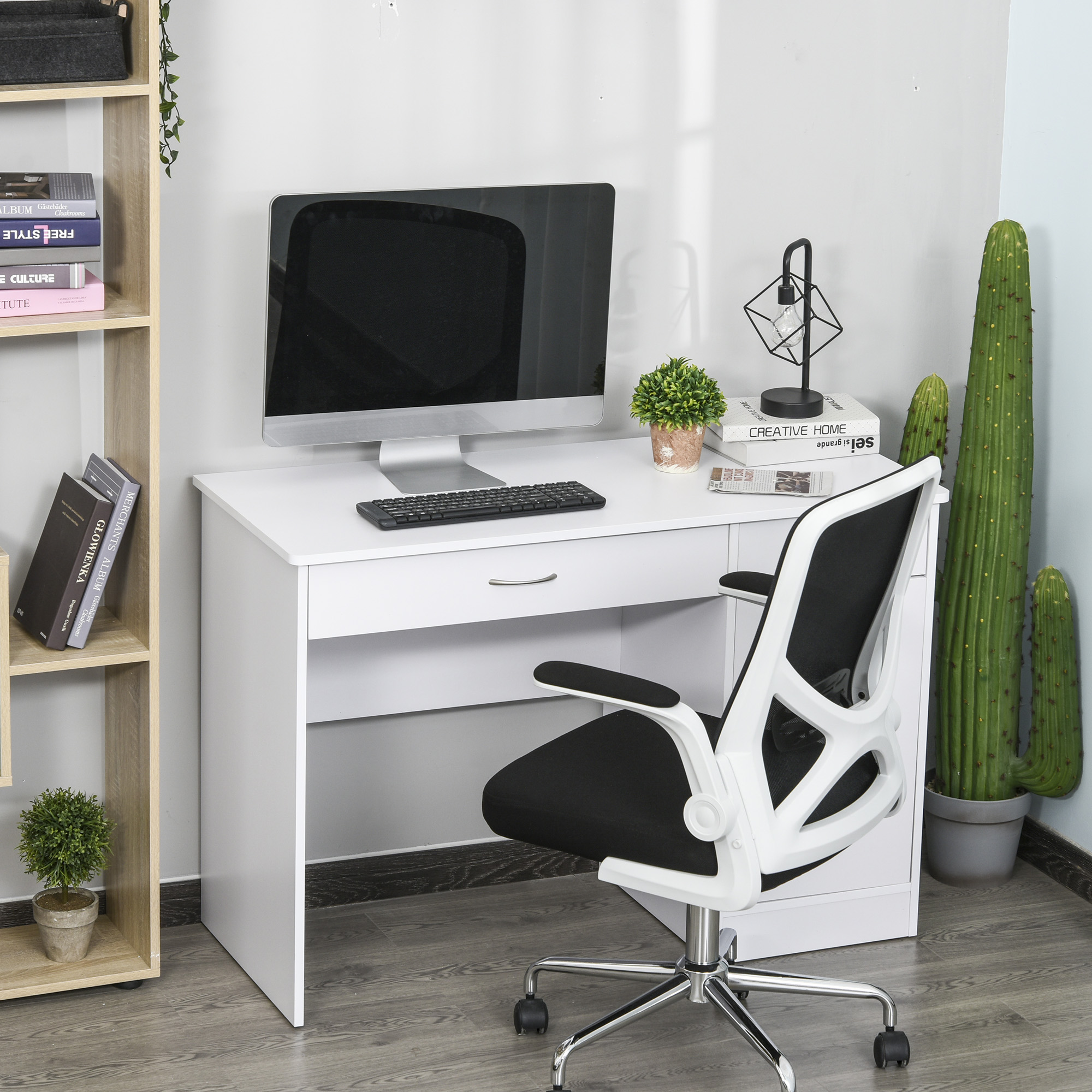 HOMCOM White Writing Desk with Drawers & Locker for Home Office Study Workstation Table Aosom Canada