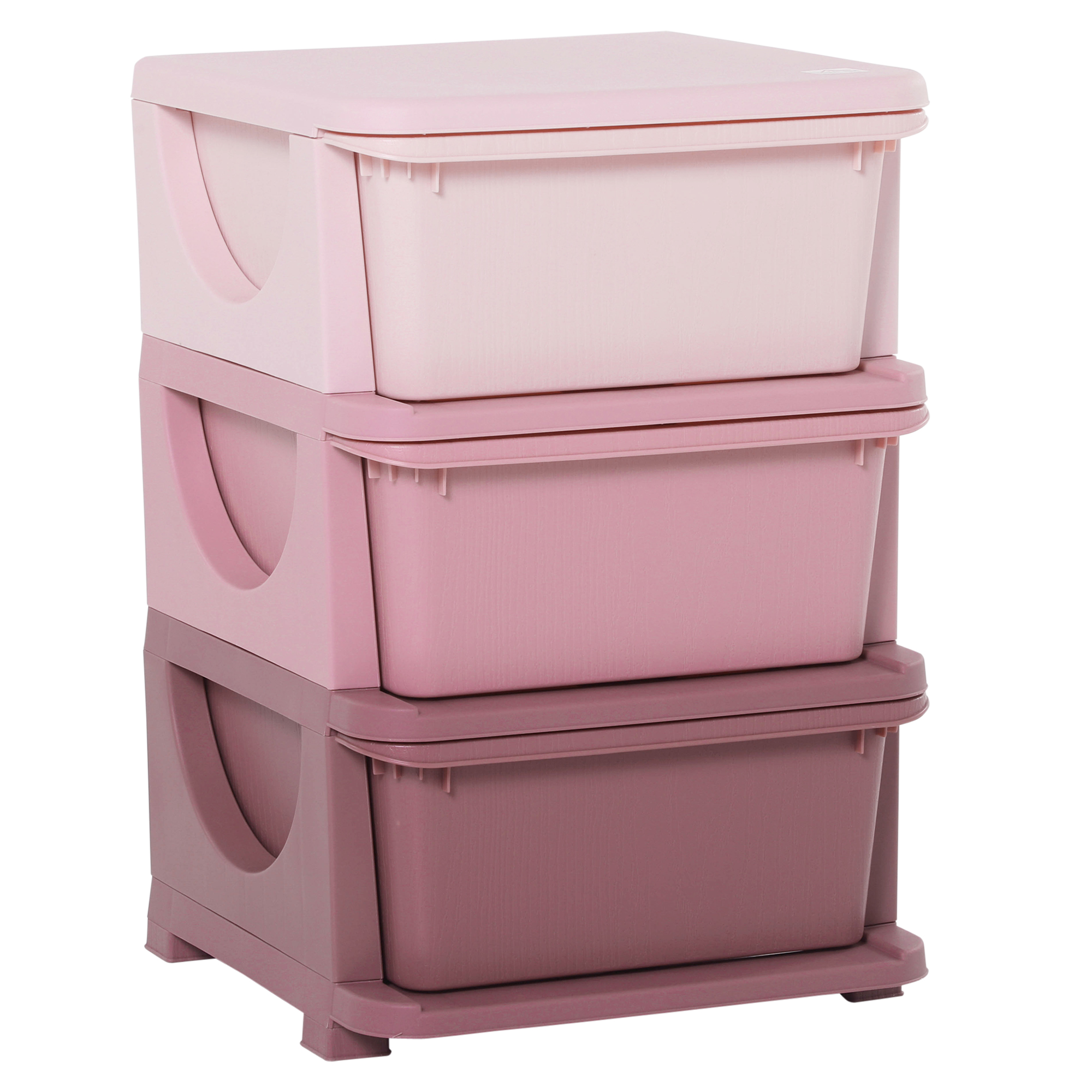 Qaba 3 Drawers Kids Storage Unit, 3 Tier Stackable Toy Organizers and Storage Chest for Bedroom, Nursery, Playroom, Pink