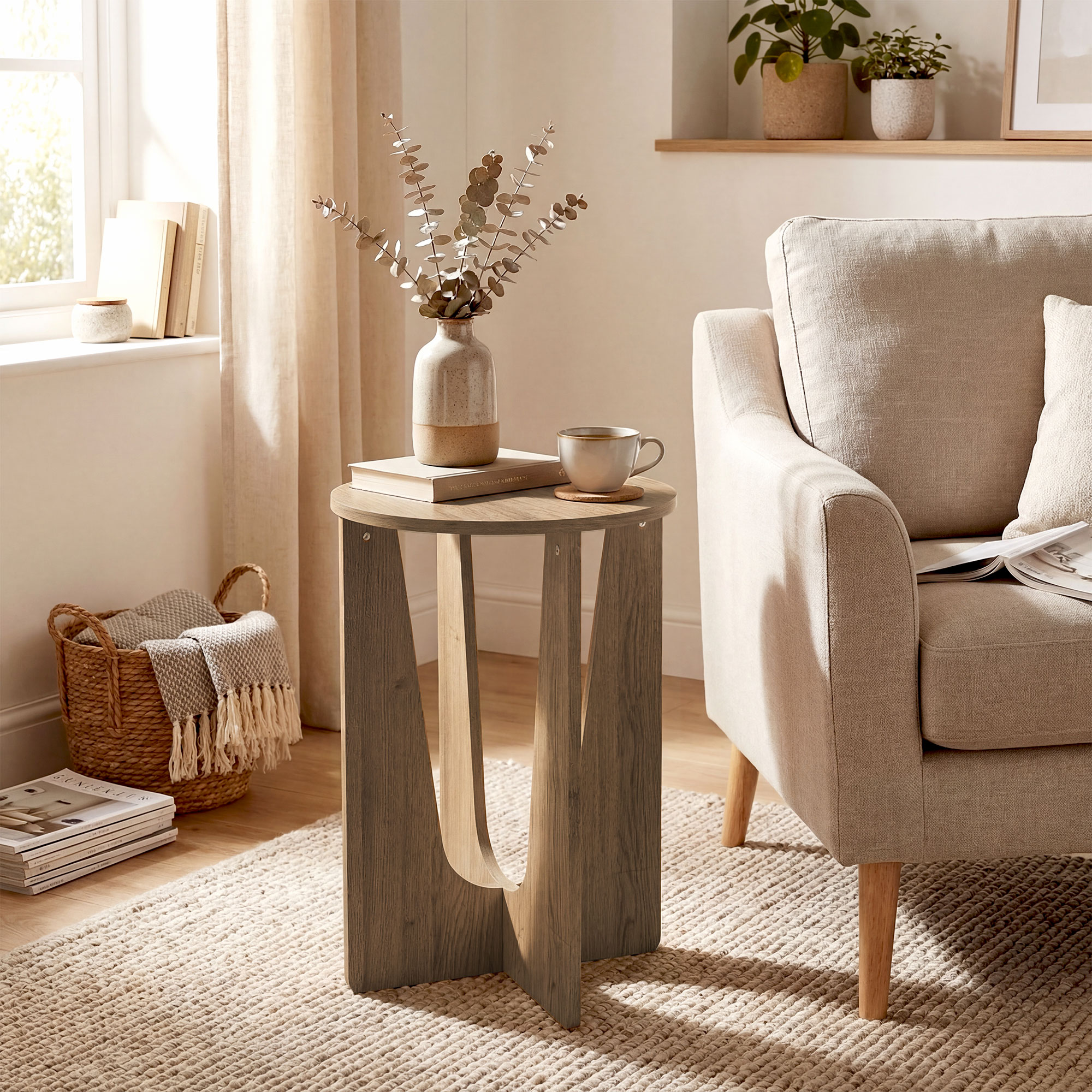HOMCOM Round Side Table, Compact End Table with Unique Curved Legs for Living Room, Study, Coffee Wood Effect Aosom Canada