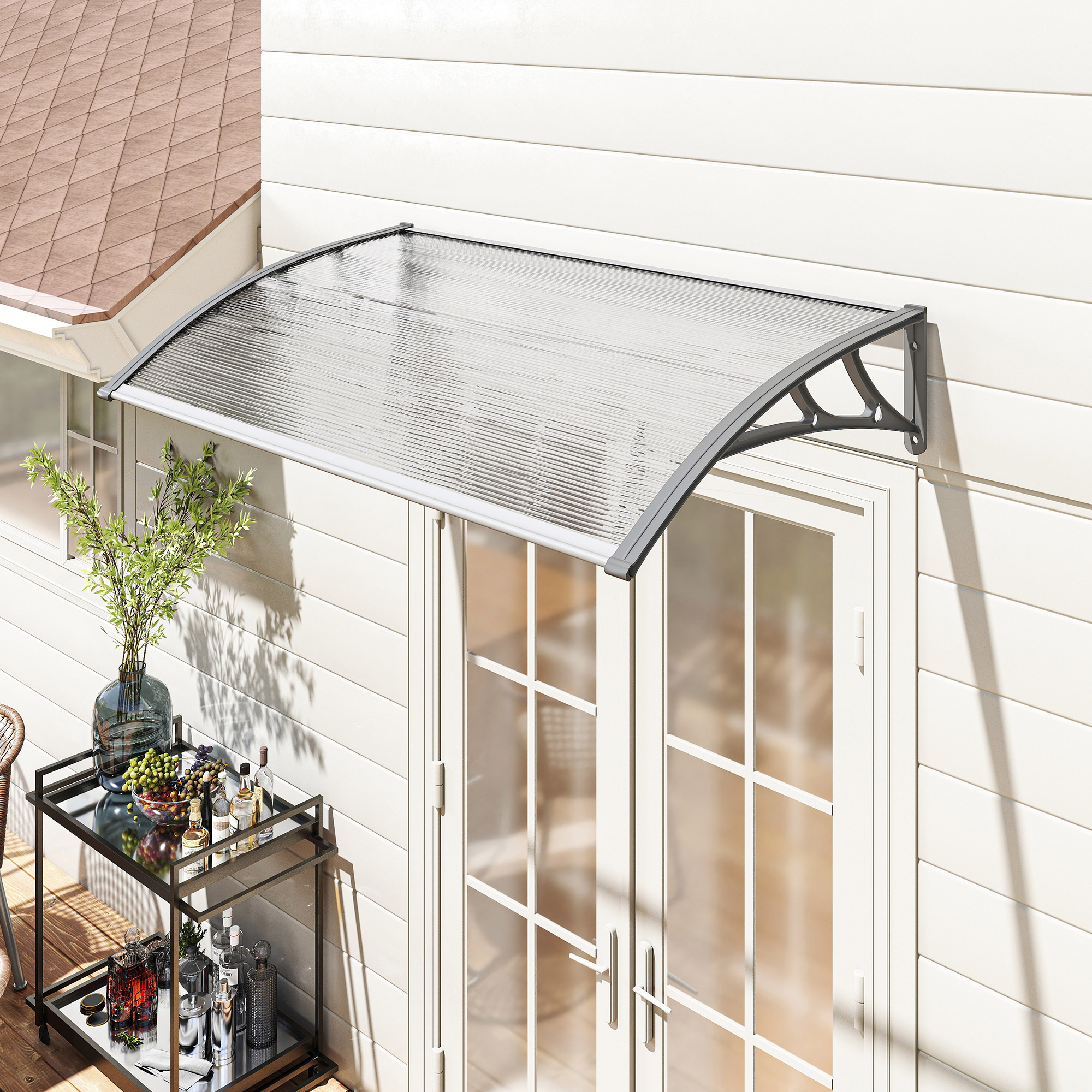 Outsunny Window Awning Door Canopy, Polycarbonate Front Door Outdoor Patio Cover, Sun Shelter, Hollow Sheet, 43.3" x 23.6", Clear Aosom Canada