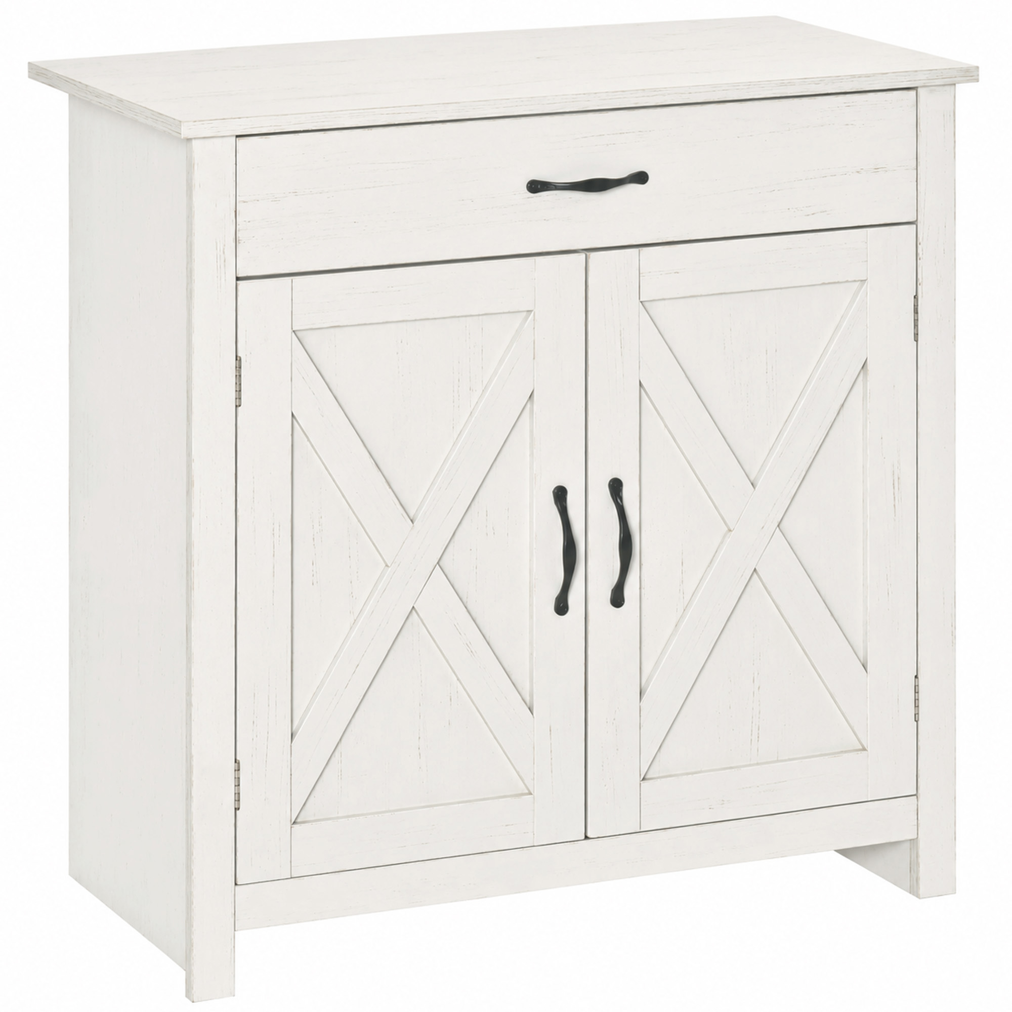 HOMCOM Farmhouse Sideboard Cabinet with Barn Doors Kitchen Buffet Cabinet with Drawer and Adjustable Shelf Stone White Wash