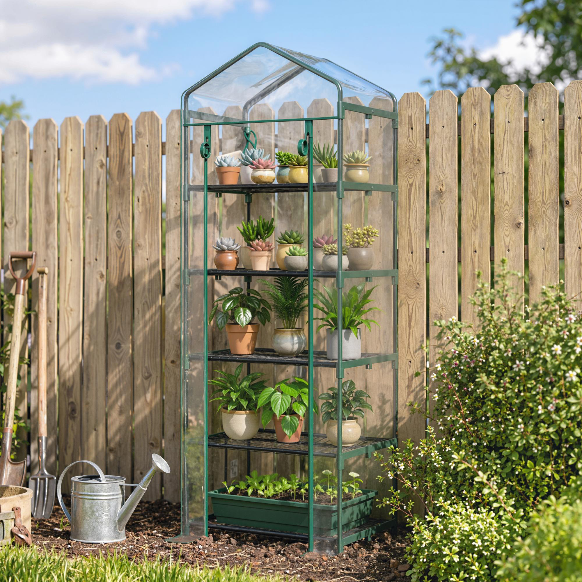 Outsunny Tiered Greenhouse Elegance: 5 Tier Portable Greenhouse Flower Stand w/ PVC Cover & Metal Frame, Transparent, 27.25"x19.25"x76" Aosom Canada