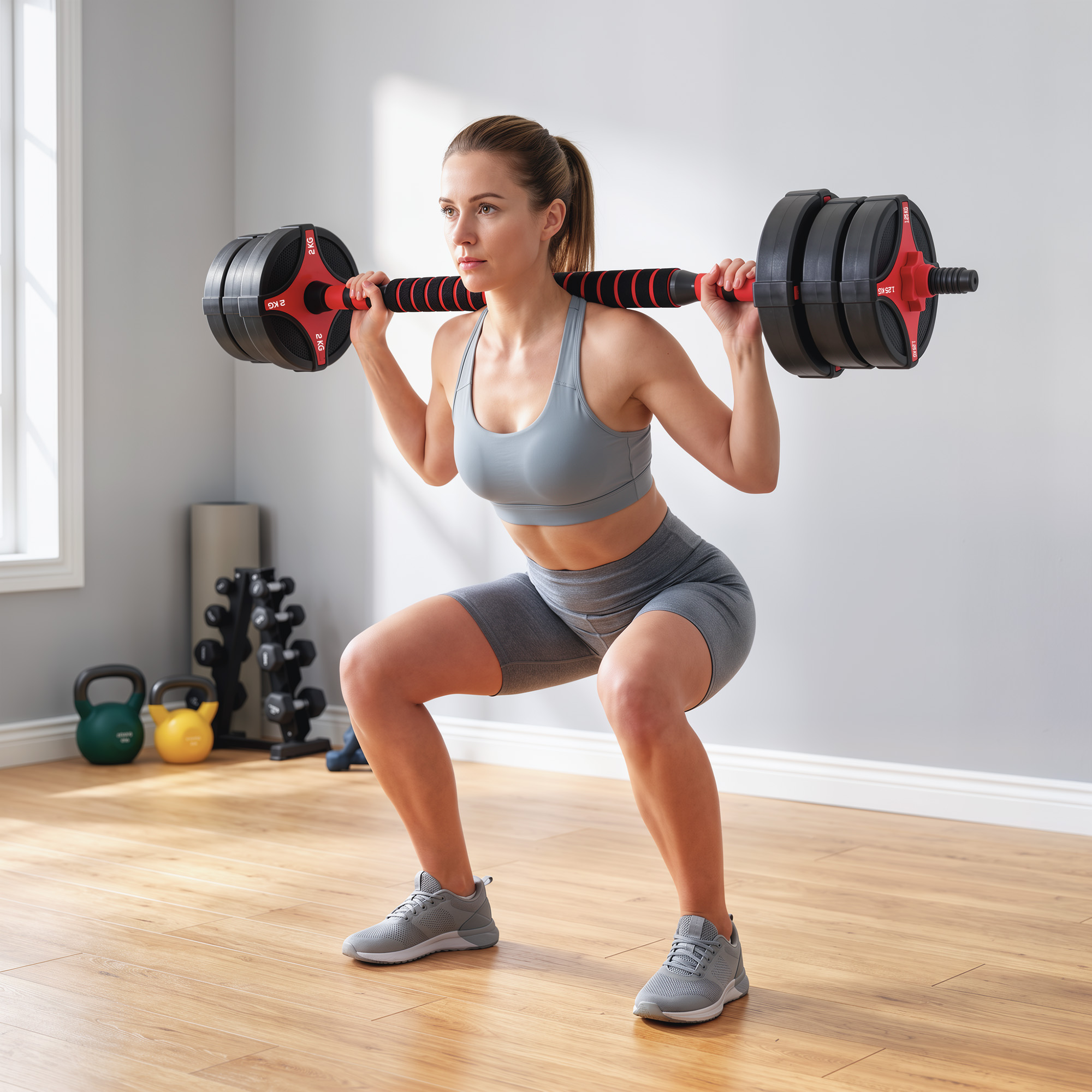 Soozier 66 lb 5-in-1 Adjustable Dumbbell Set Connector, Converts to Barbell, Kettlebell, Push-Up Stand and Plates | Aosom Canada