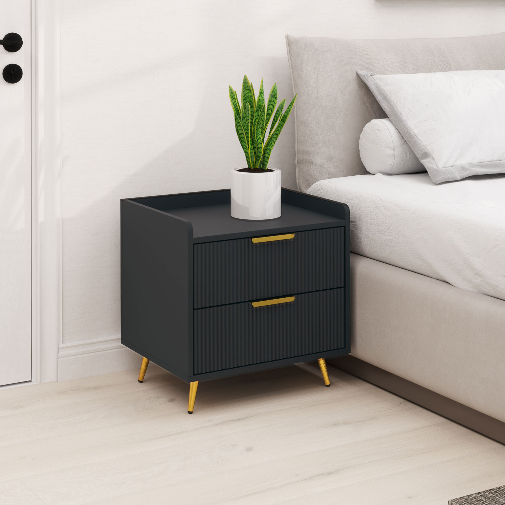 HOMCOM Bedside Table, Nightstand with 2 Drawers, Side End Table with Metal Legs for Bedroom Living Room, Black Aosom Canada