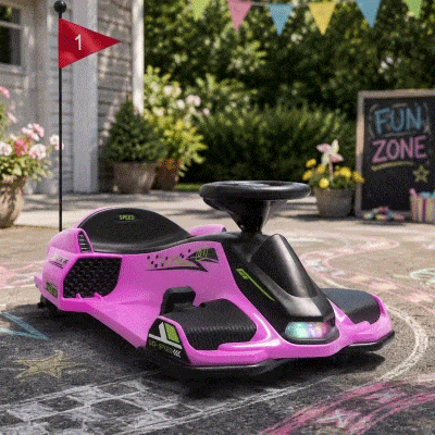 Aosom 12V Electric Go Kart, Pink with Music & Lights