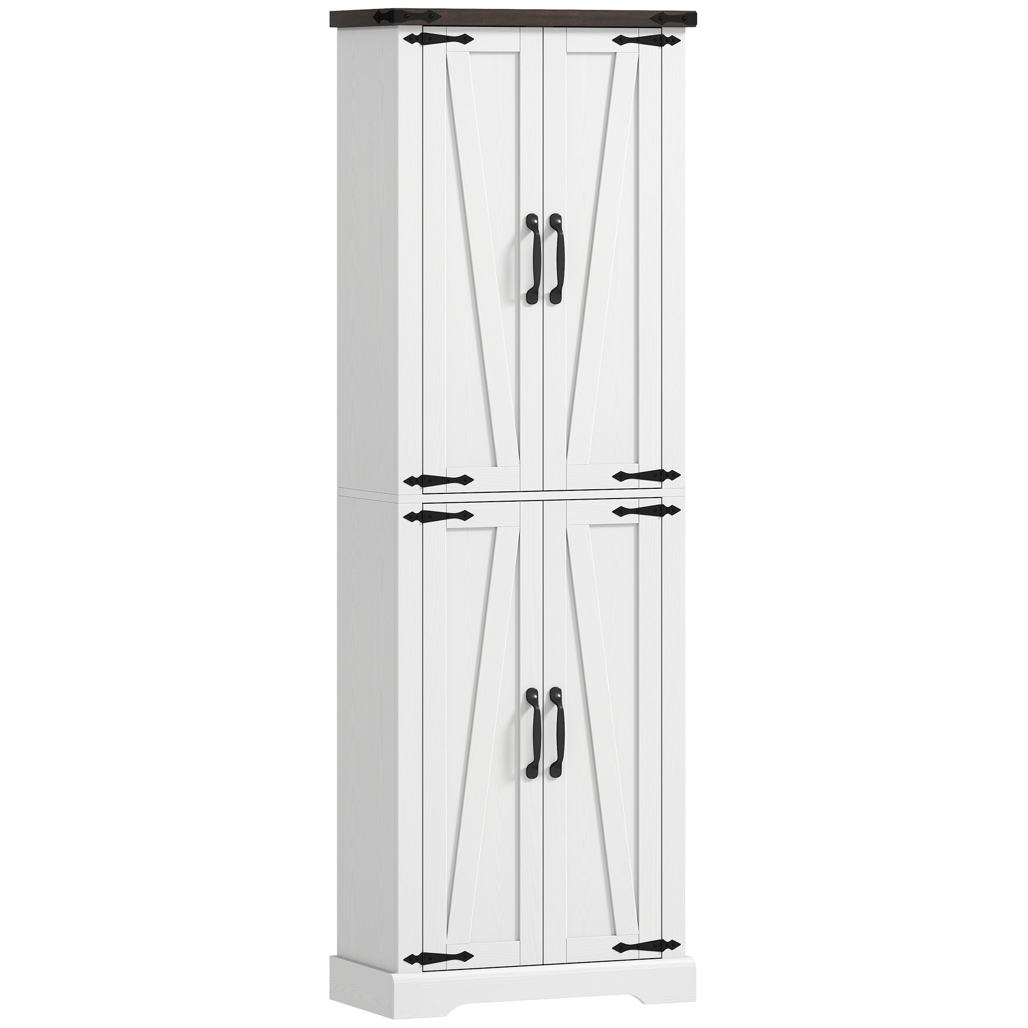 "HOMCOM 72"" Tall Pantry Cabinet, Farmhouse Freestanding Kitchen Storage Cabinet with Adjustable Shelves for Dining Room, White"