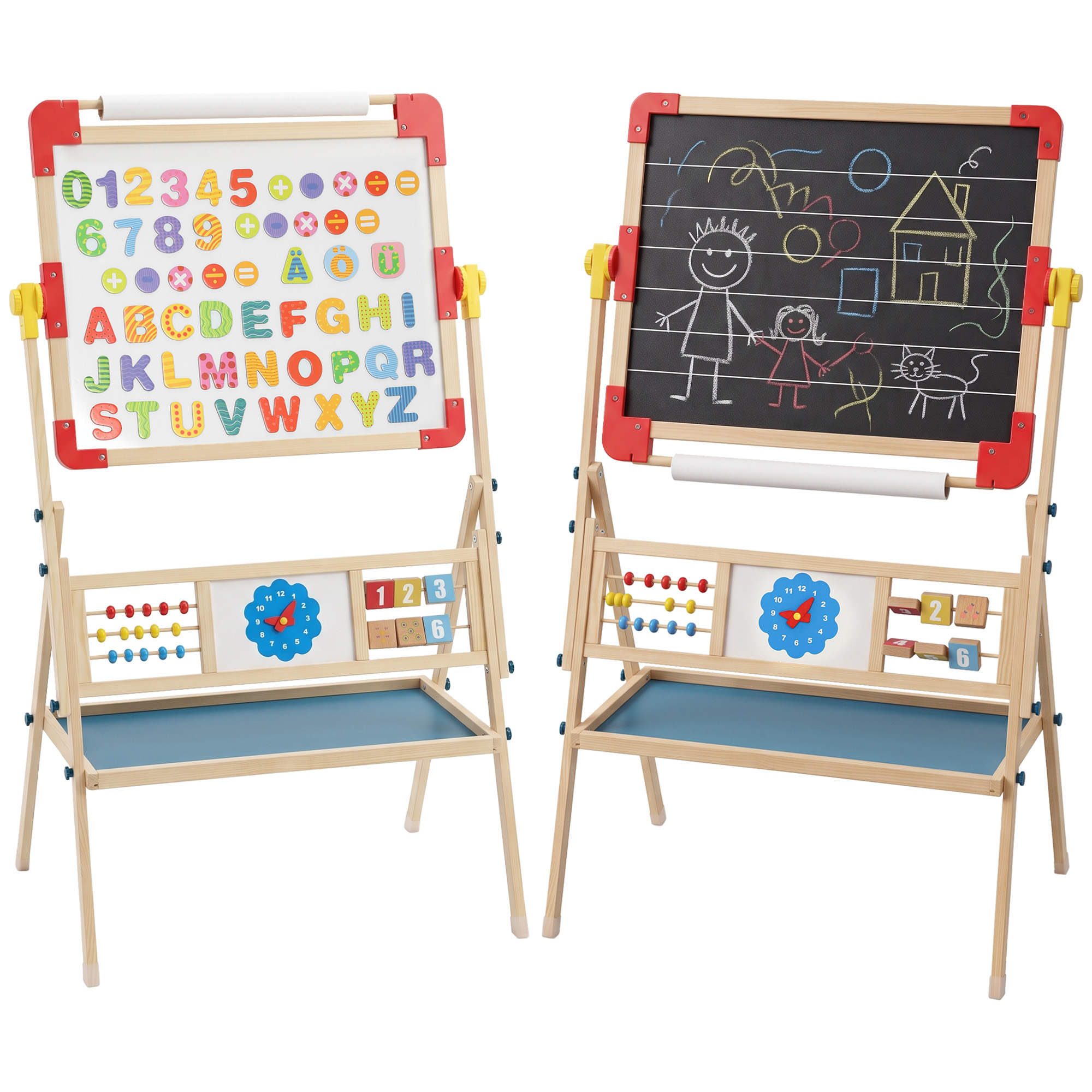Qaba Qaba Art Easel for Kids, 360° Rotating Double Sided Kids Easel with Magnetic Whiteboard, Chalkboard, Storage Box, Natural - $46.99 at Aosom US