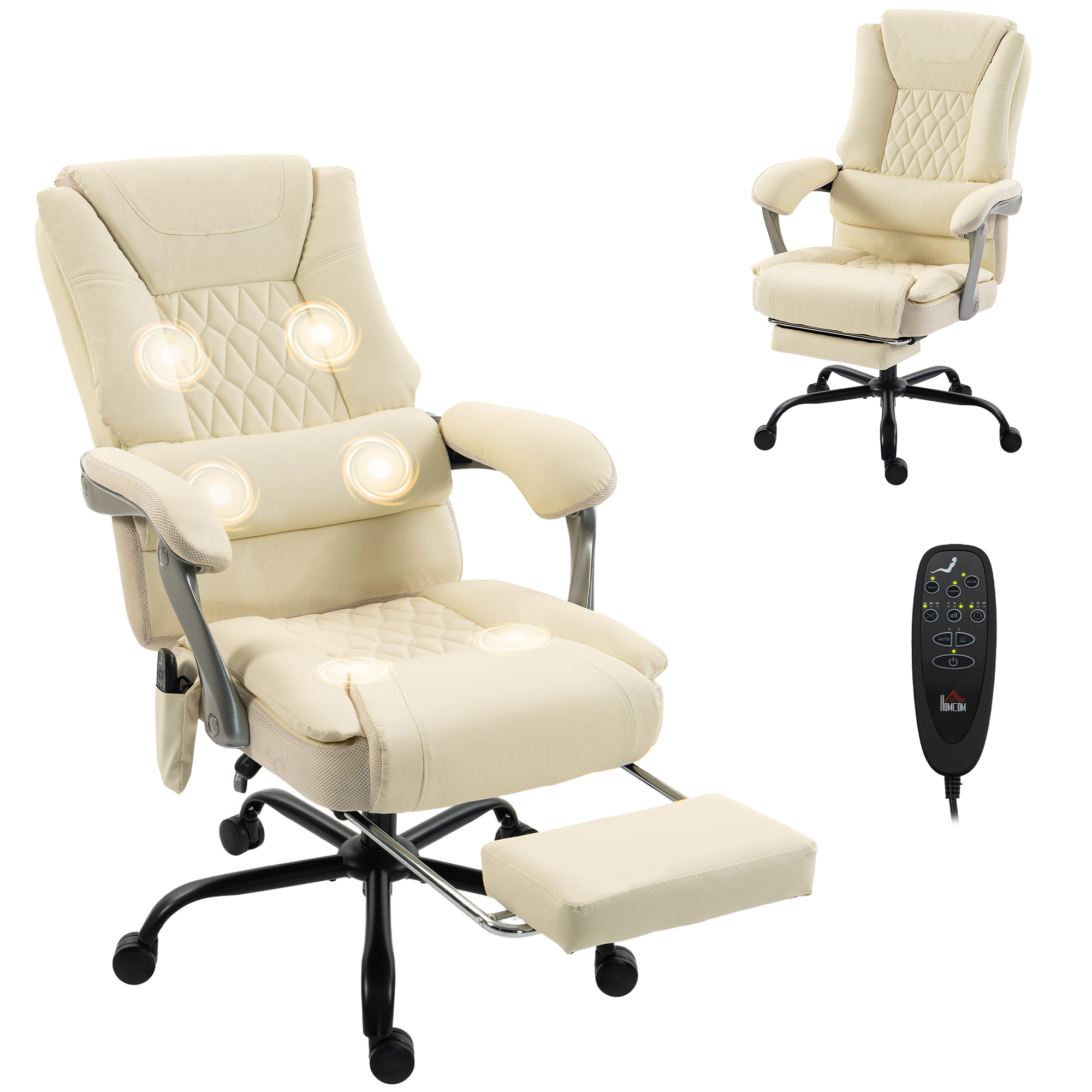HOMCOM 400lbs Massage Office Chair with Heat, Big and Tall Desk Chair, Lumbar Support, Reclining, Footrest, Beige