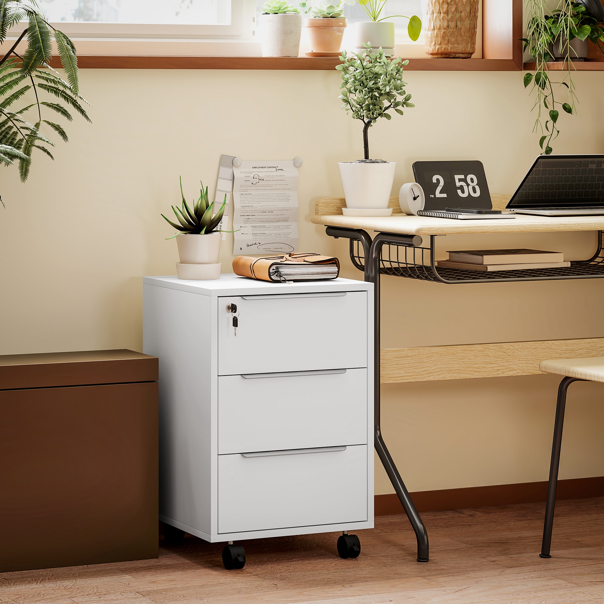 HOMCOM 3-Drawer File Cabinet with Wheels, Vertical Filing Cabinet with Lock, White Aosom Canada