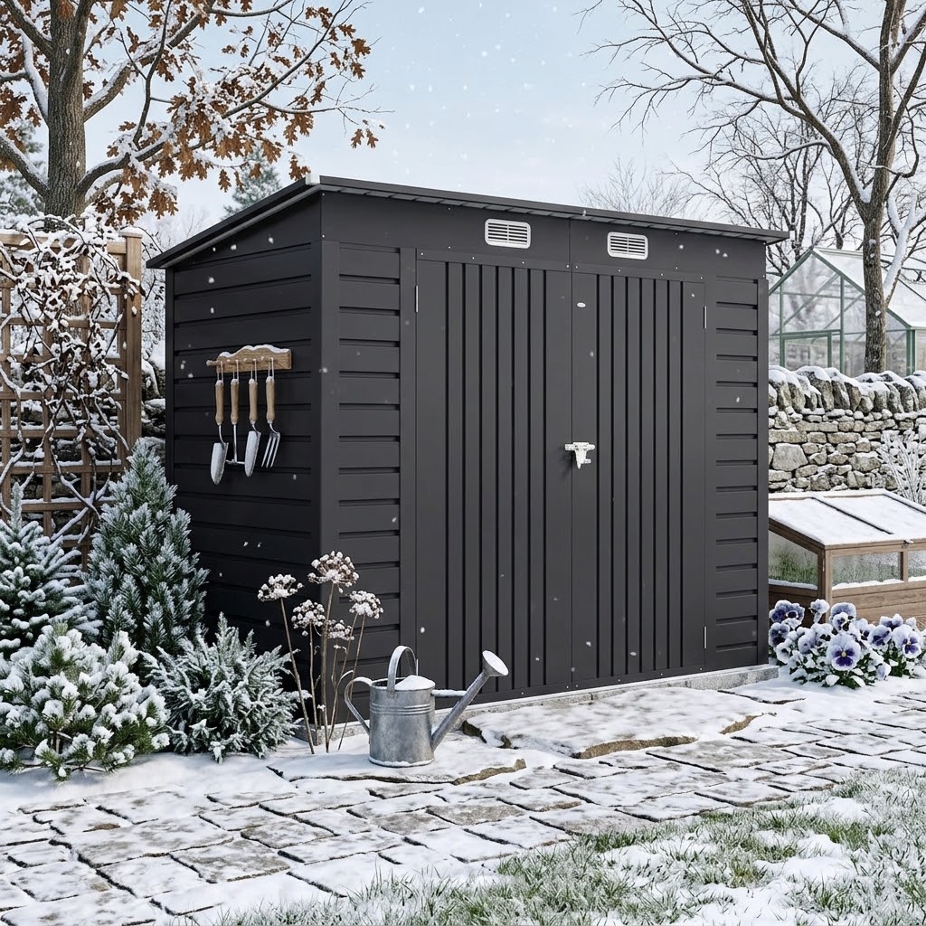 Outsunny 8' x 4' Galvanized Garden Storage Shed, Metal Outdoor Shed with Double Doors and 2 Vents for Bike, Tools, Grey Aosom Canada