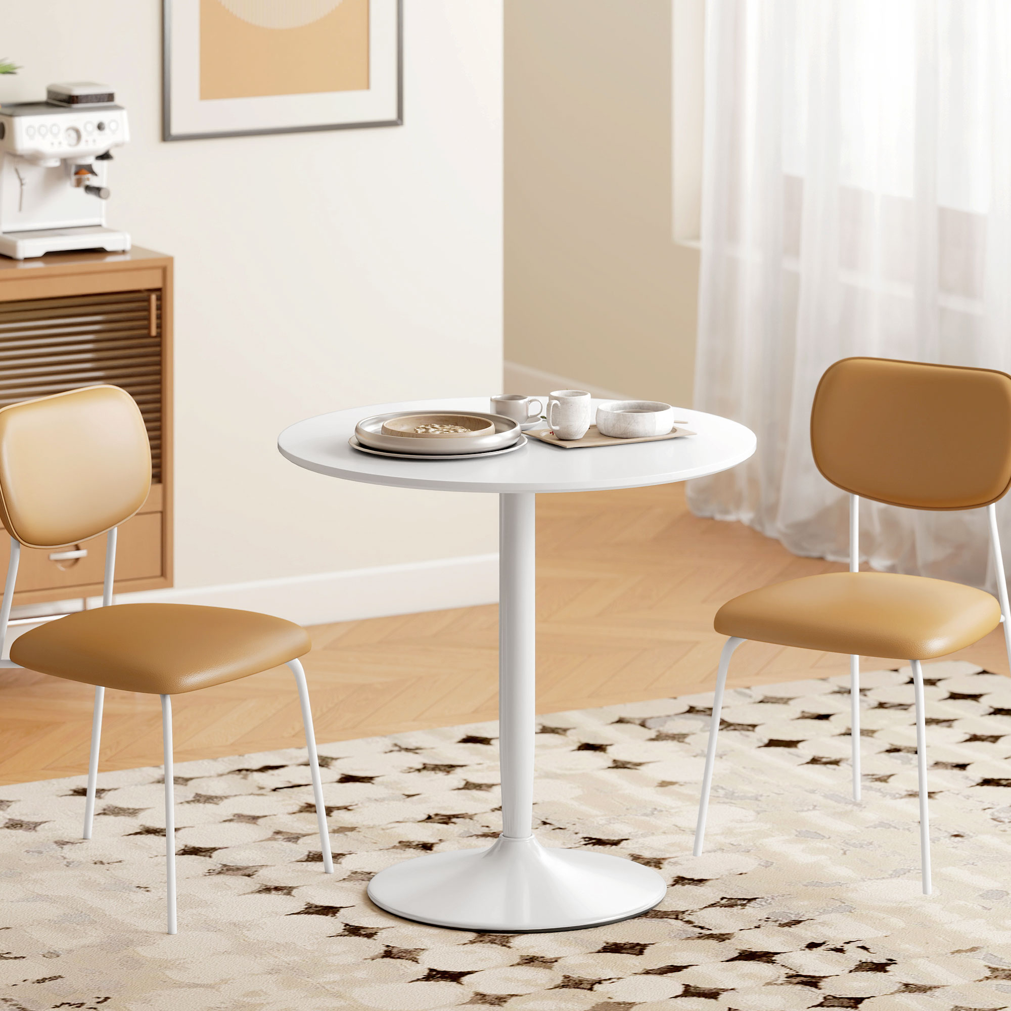 HOMCOM Modern Kitchen Table for 2 People, Round Dining Table with Steel Base for Living Room, Dining Room, White Aosom Canada