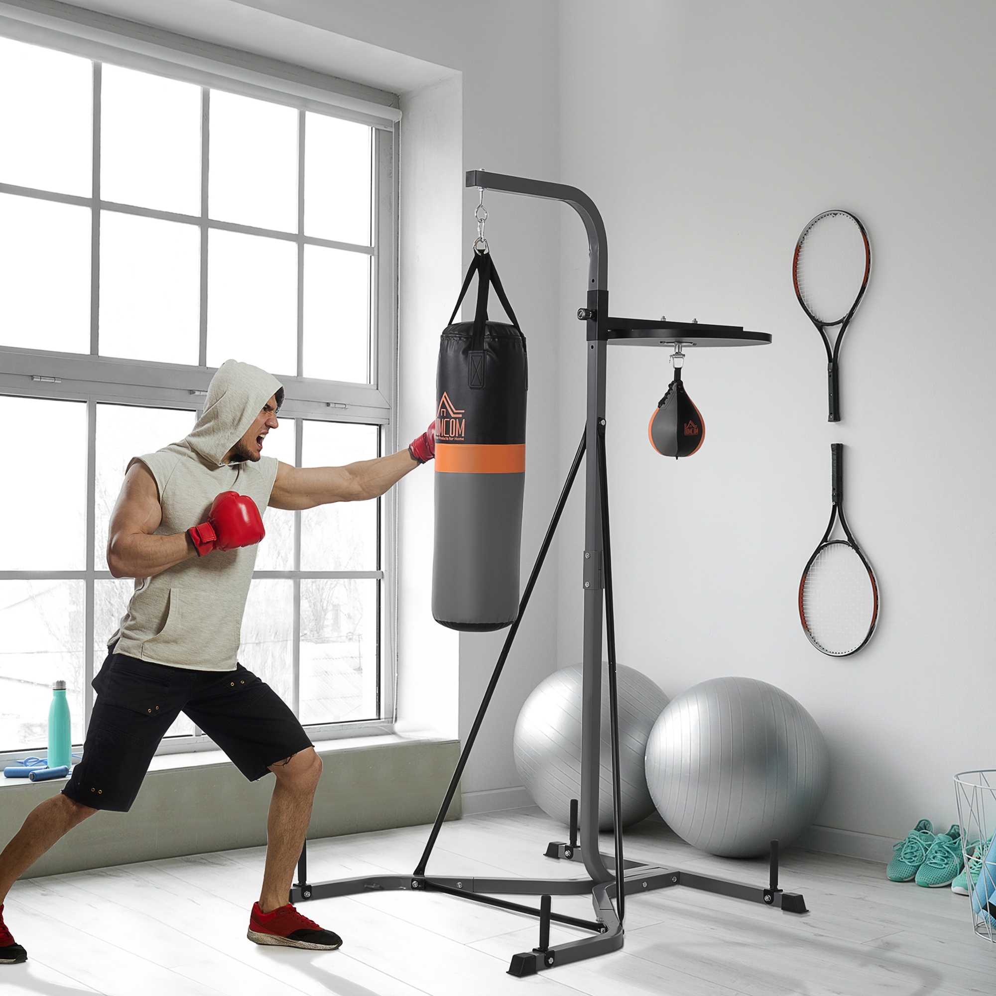 HOMCOM Punching Bag Stand Heavy-Duty Holder with Speed Ball & Punching Ball 220lb Capacity Aosom Canada