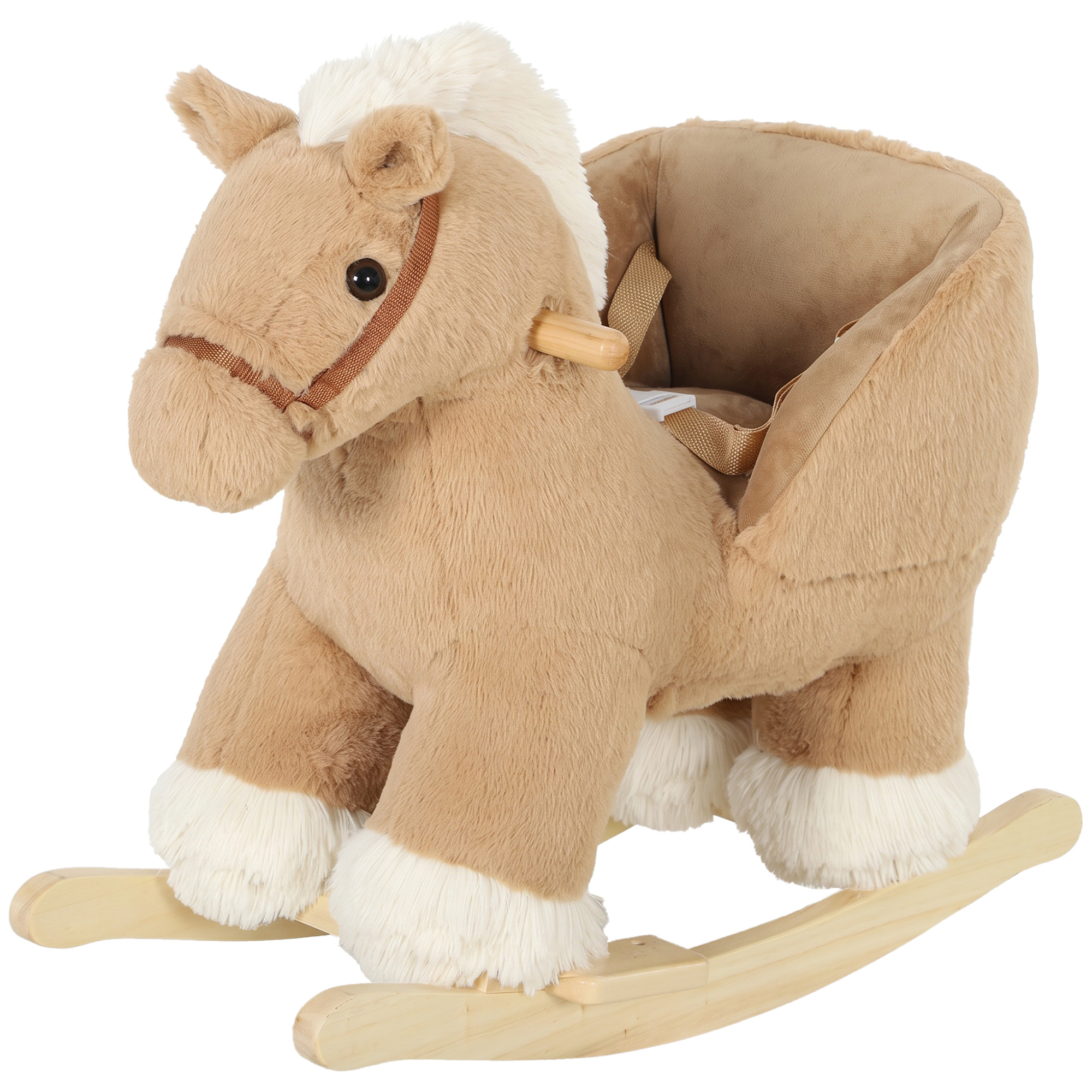 Qaba Rocking Horse with Seat Belt, Plush Ride-On Rocker with Realistic Sound for Toddlers Ages 18-36 Months, Brown