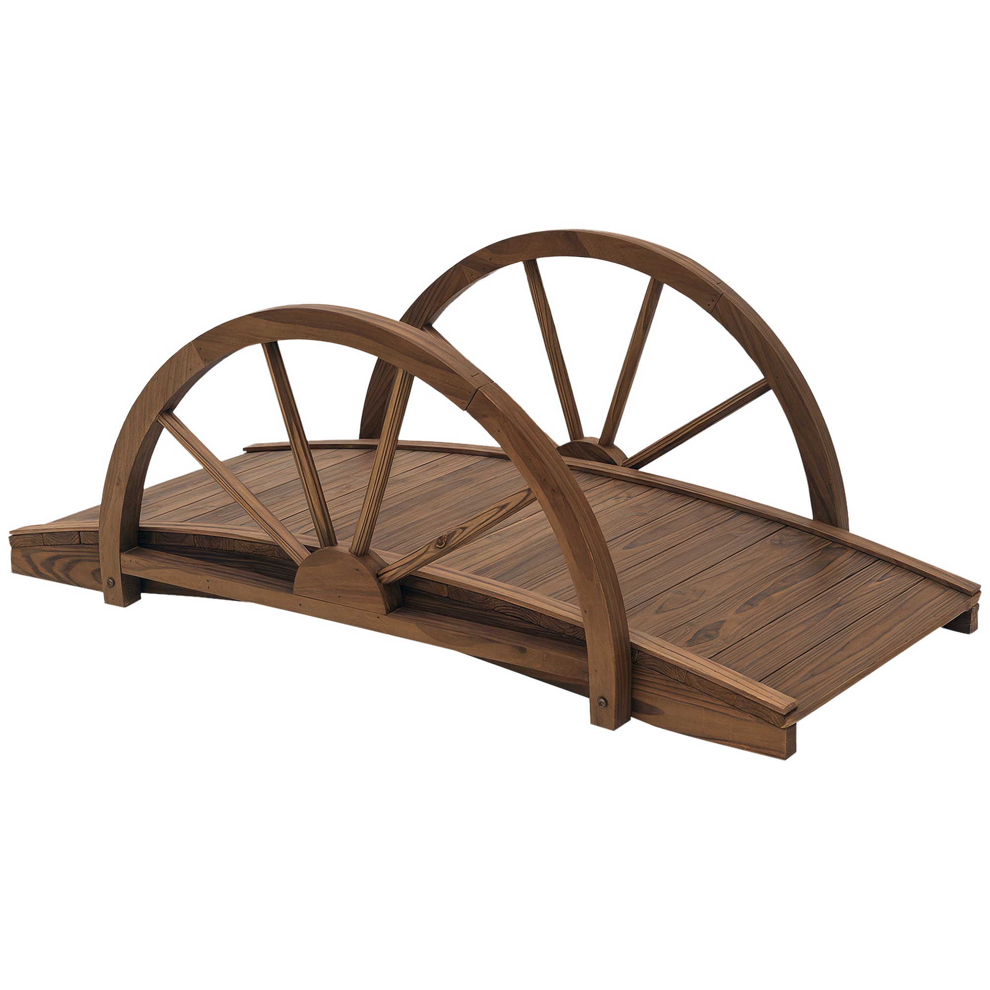 Outsunny 3.3ft Wooden Garden Bridge Arc Footbridge with Half-Wheel Style Railings & Solid Fir Construction, Stained Wood