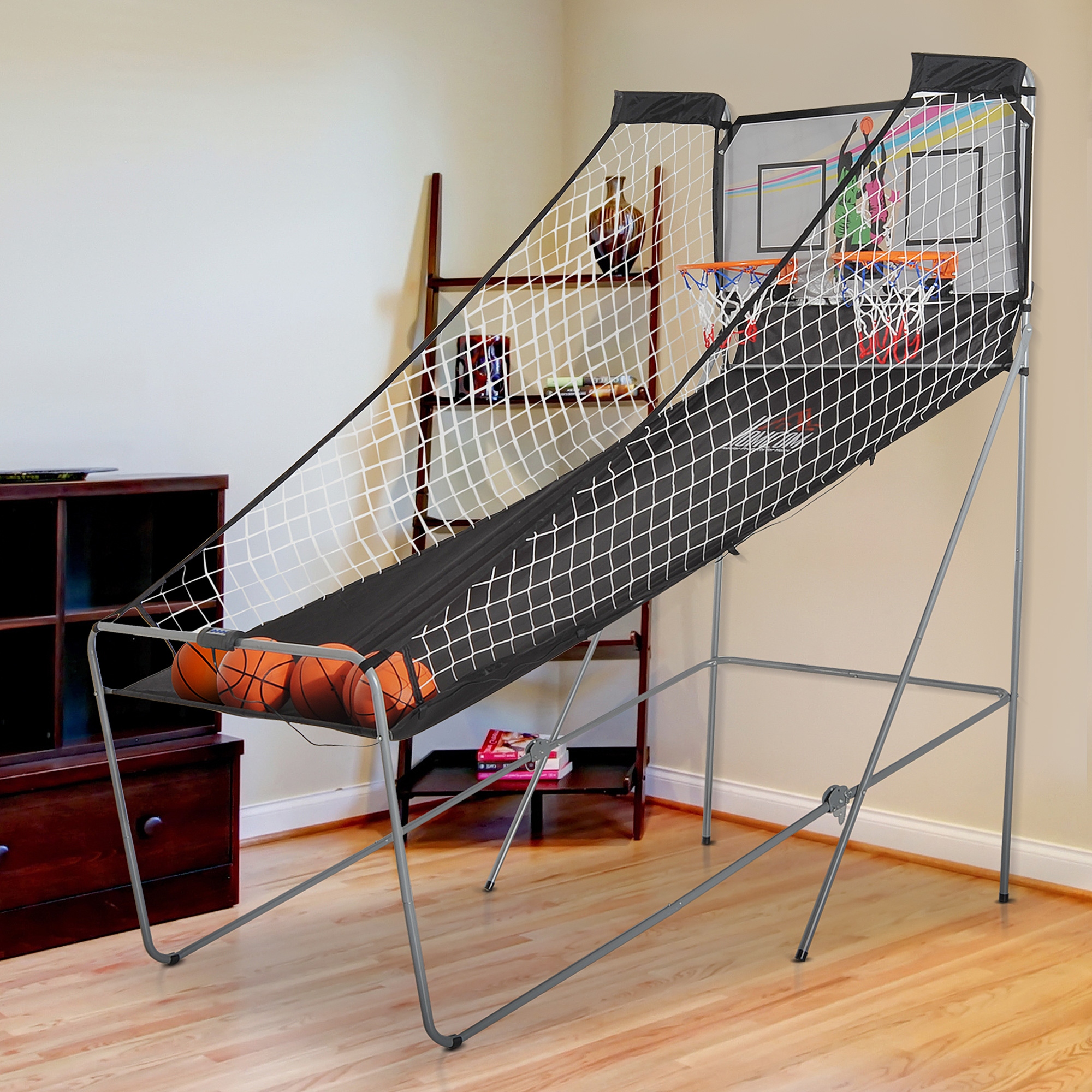 HOMCOM Arcade Style Double Shot Basketball Game Indoor Electronic Scoring System Foldable Design with 4 Balls Aosom Canada