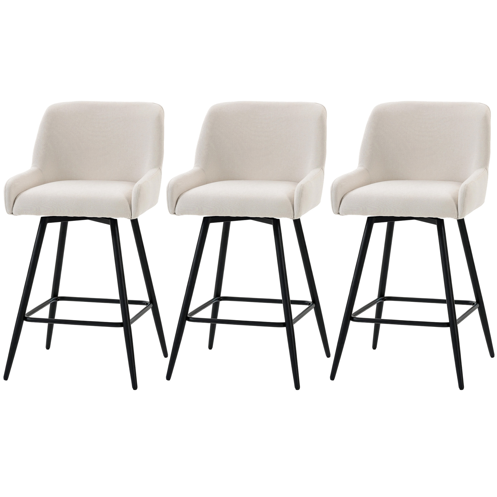 HOMCOM HOMCOM Kitchen Island Chairs Counter Height Bar Stools with Swivel Linen Seat and Footrest, Cream White - $213.99 at Aosom US