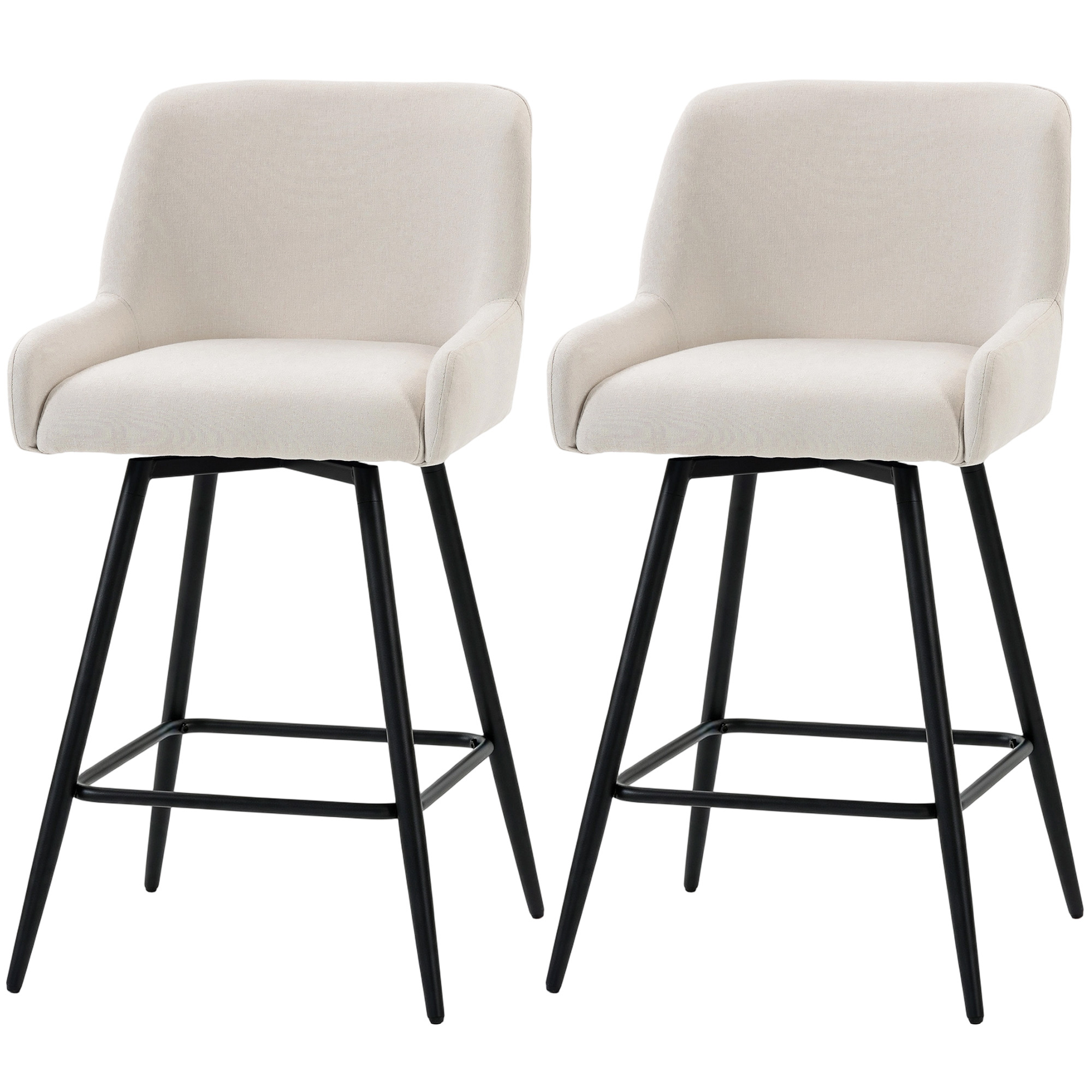 HOMCOM HOMCOM Kitchen Island Chairs Counter Height Bar Stools with Swivel Linen Seat and Footrest, Cream White - $133.99 at Aosom US