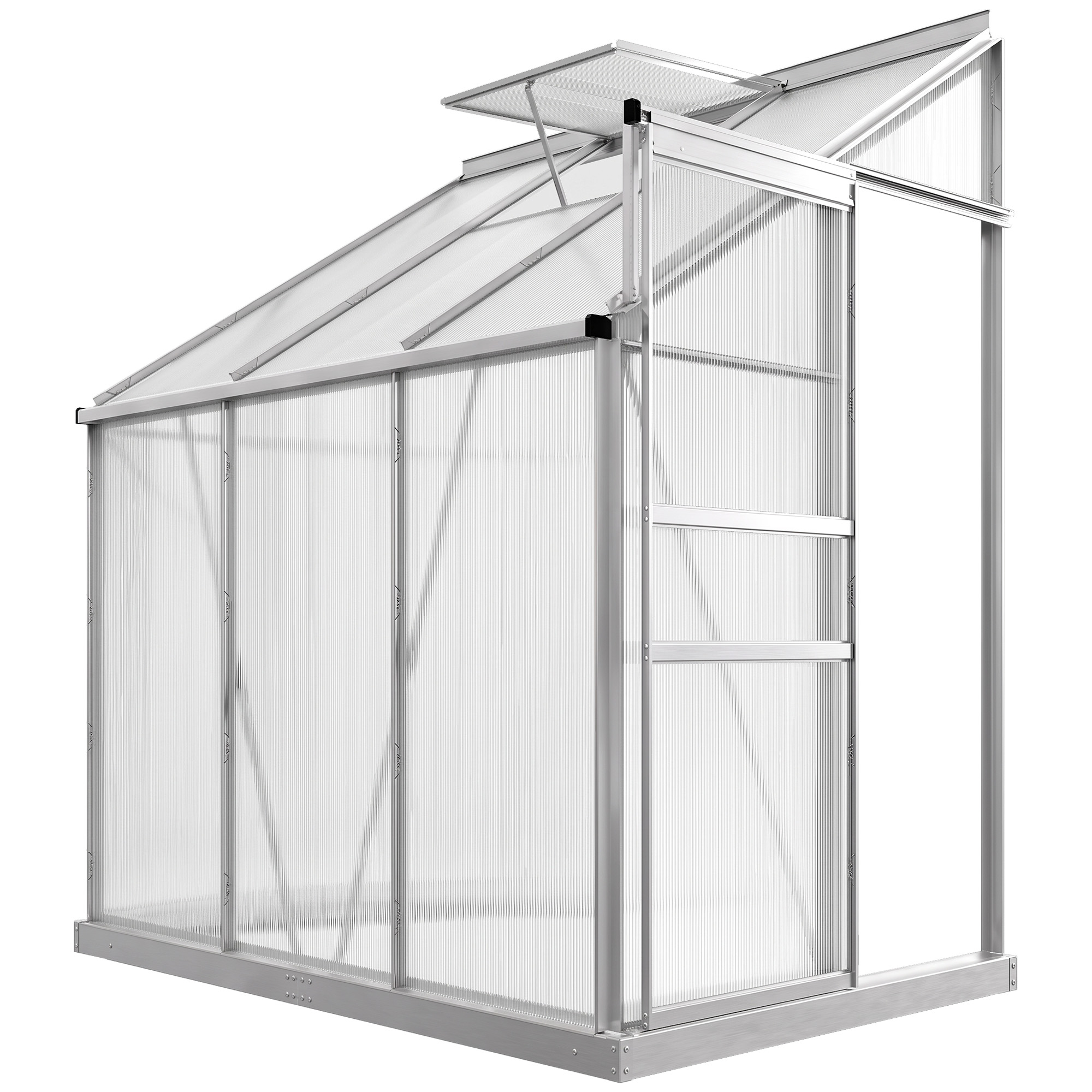 Outsunny 6' x 4' x 7' Lean to Greenhouse for Plants Small Backyard Greenhouse With Roof Vent and Rain Gutter Clear | Aosom.com