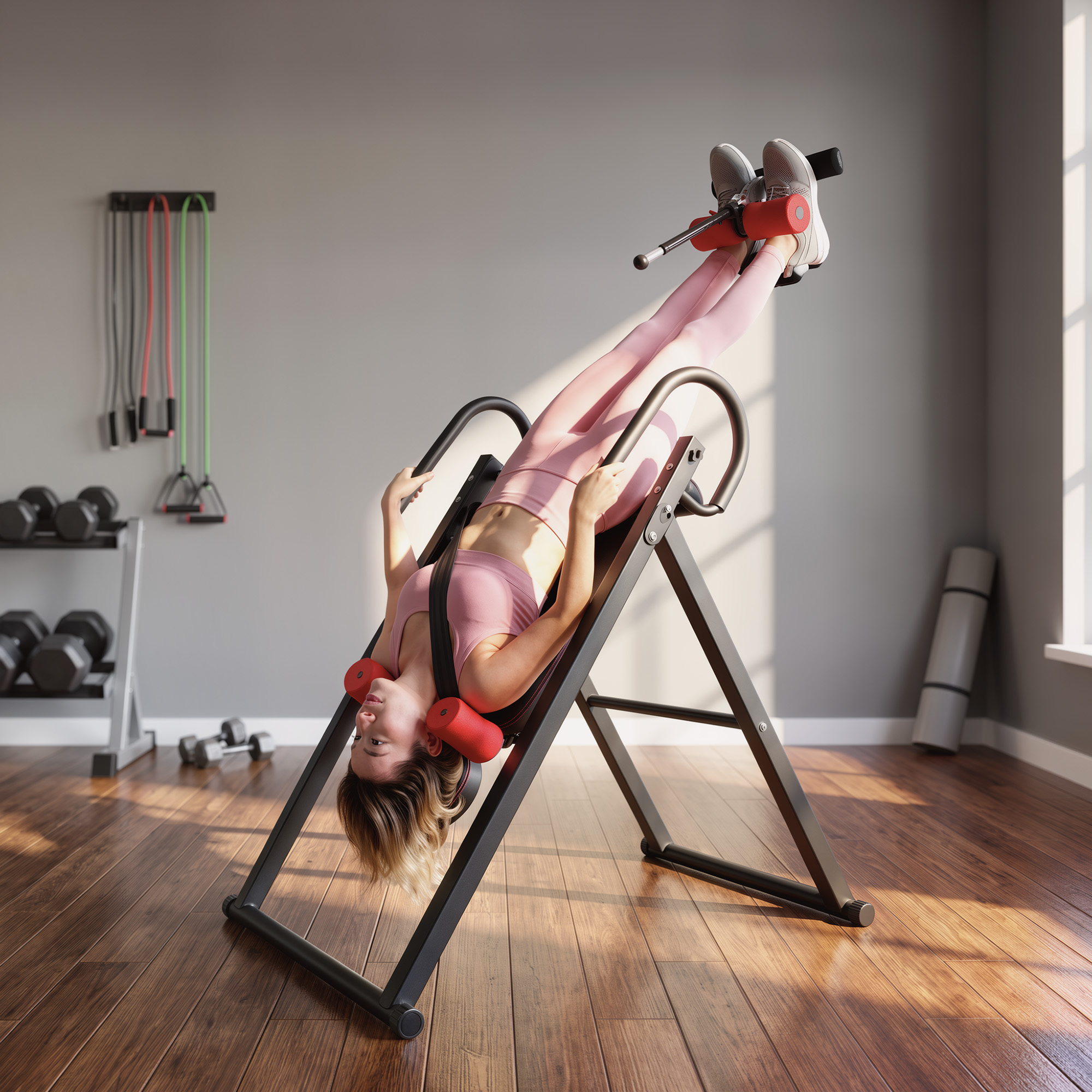 Soozier Folding Inversion Table, 20°/40°/60° Adjustable, with Safety Belt and Waist Pad Aosom Canada