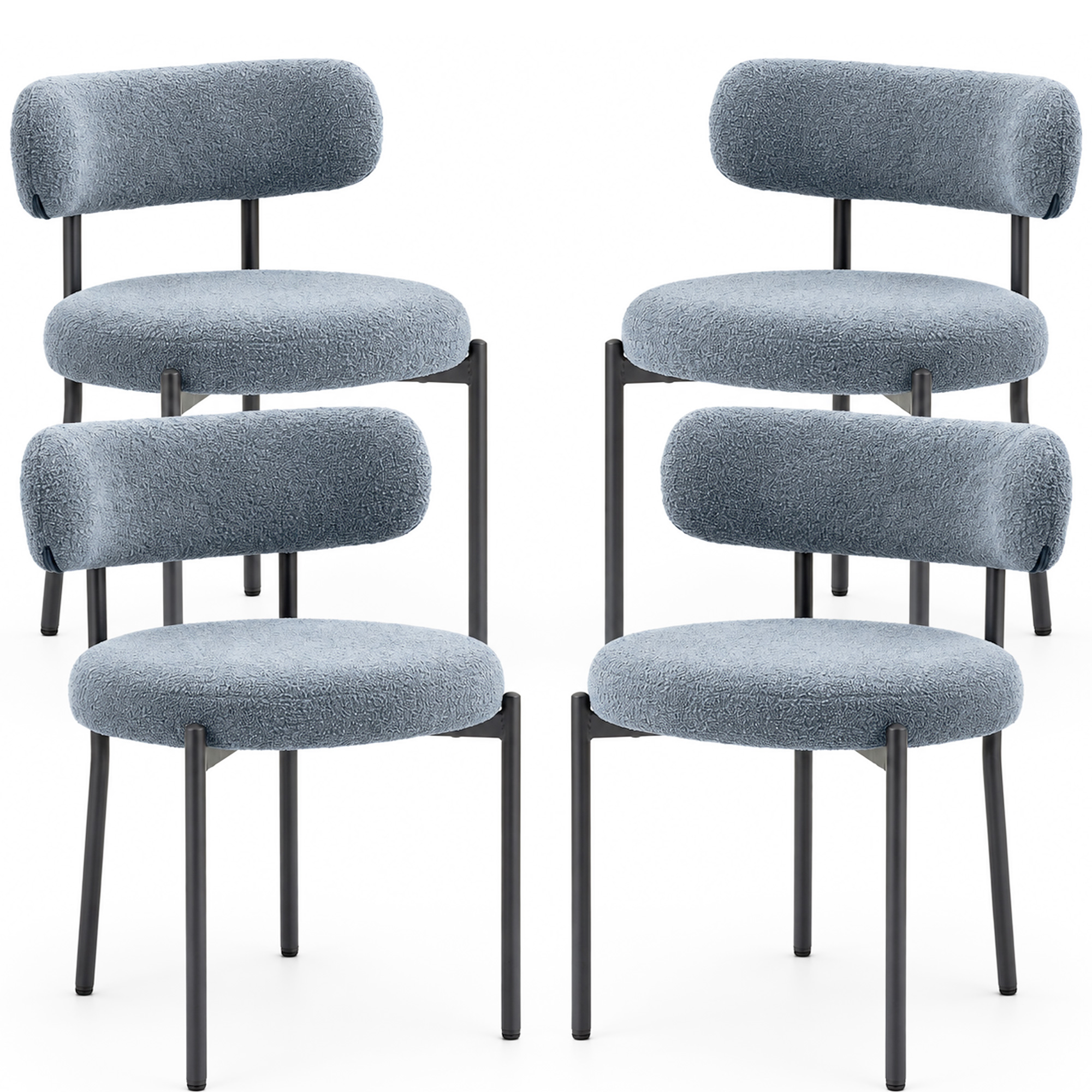 HOMCOM Round Modern Upholstered Kitchen Chairs, Boucle Dining Chairs Set of 4 with Curved Backrest and Thick Cushion, Gray
