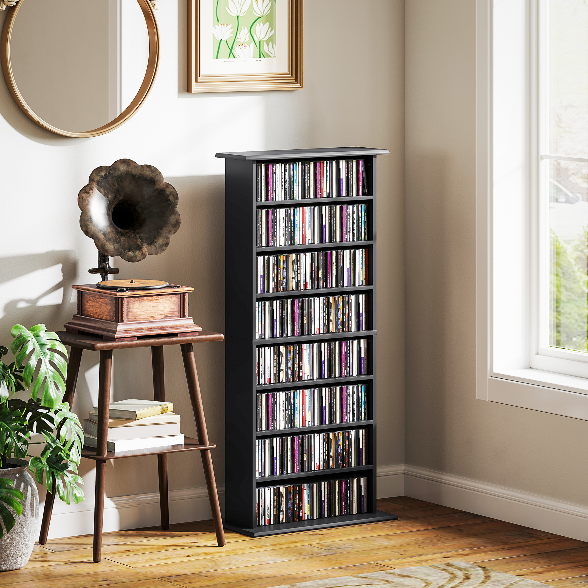 HOMCOM 8-Tier DVD Shelf with 6 Adjustable Shelves, Double CD Shelf, Holds 360 CDs, 185 DVDs or 185 Blu-rays, Black Aosom Canada