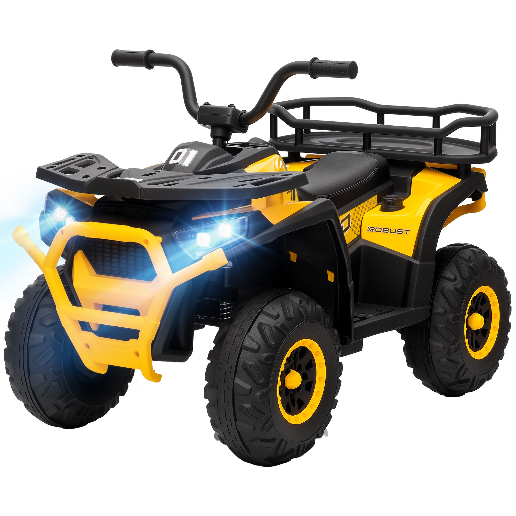Qaba Qaba 12V Kids ATV, 4 Wheeler Quad with 4 Spring Suspension Wheels, LED Lights, Music USB for 3-5 Years, Yellow - $149.99 at Aosom US