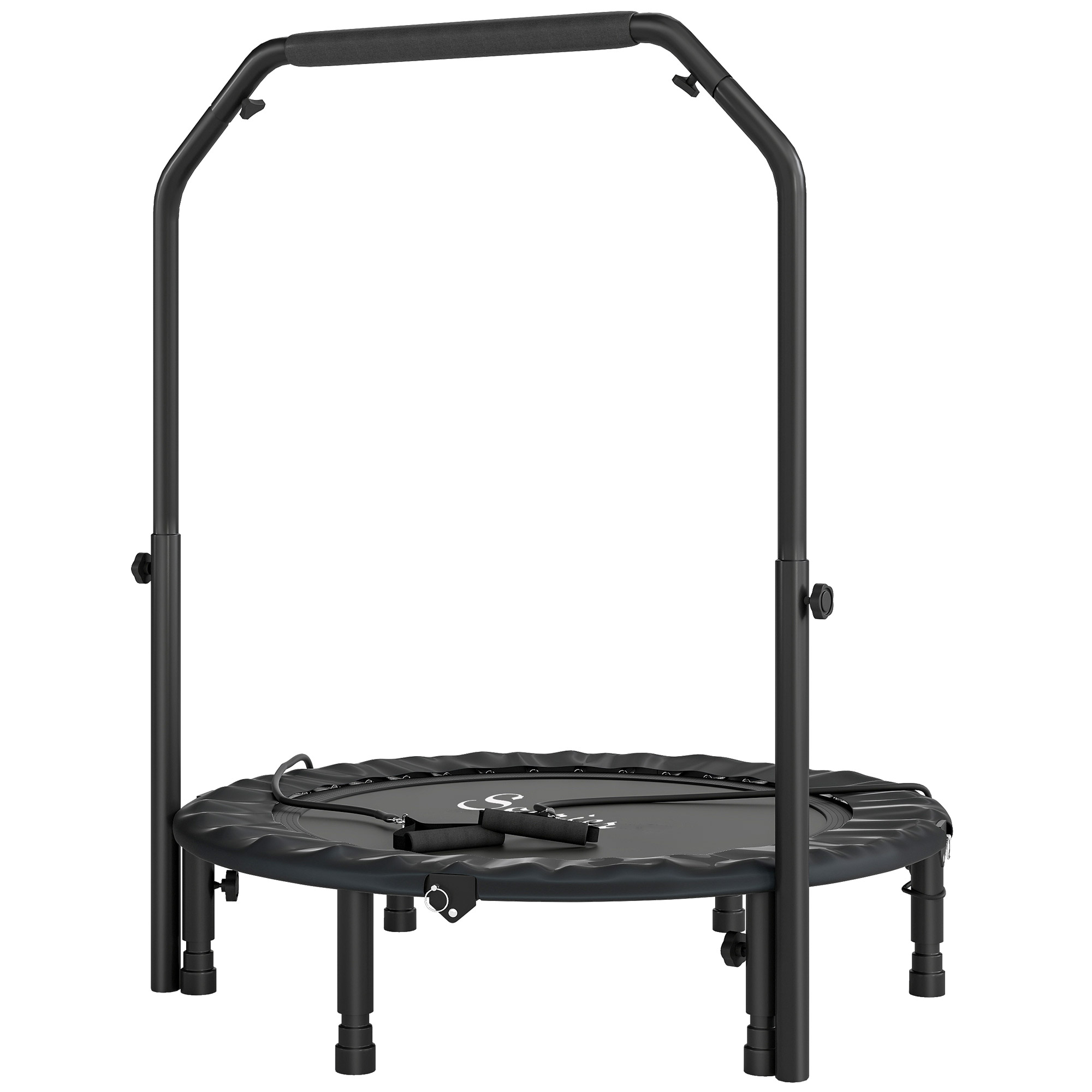 "Soozier 40"" Foldable Mini Trampoline, Rebounder Trampoline for Adults with Adjustable Foam Handle, Black"